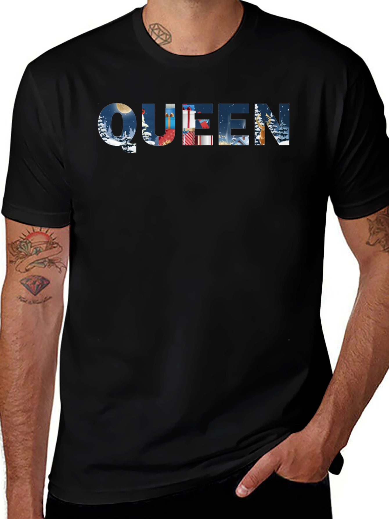 Queen Winter Scene Black T-Shirt