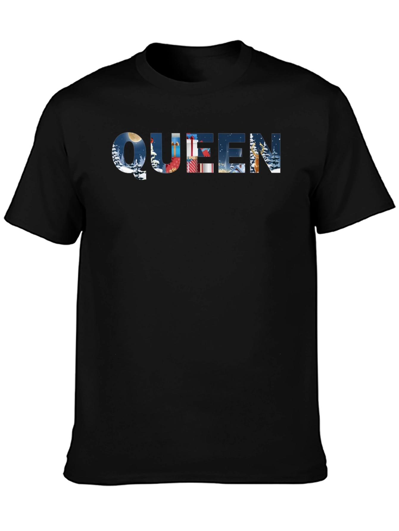 Queen Winter Scene Black T-Shirt