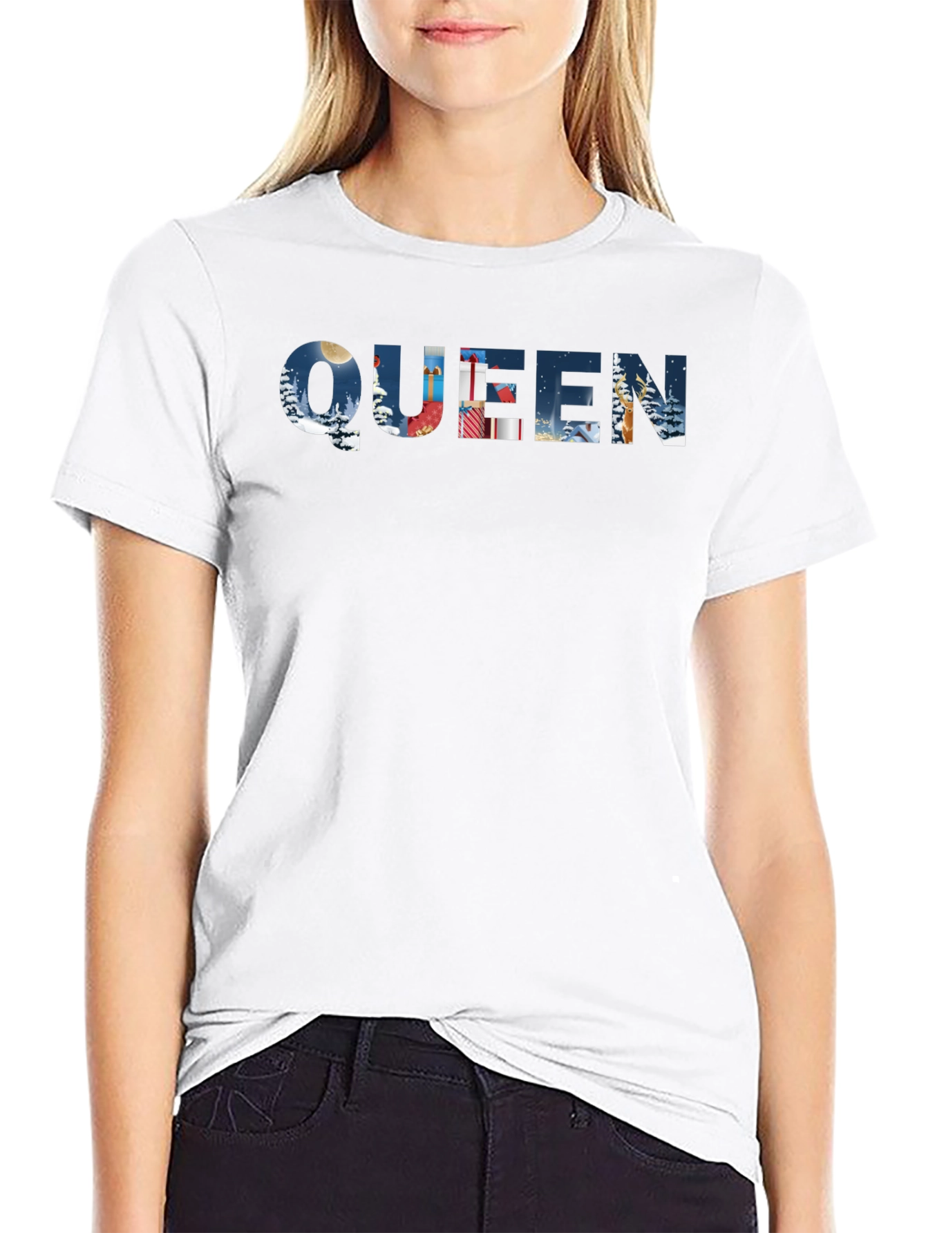 Queen Winter Scene Black T-Shirt