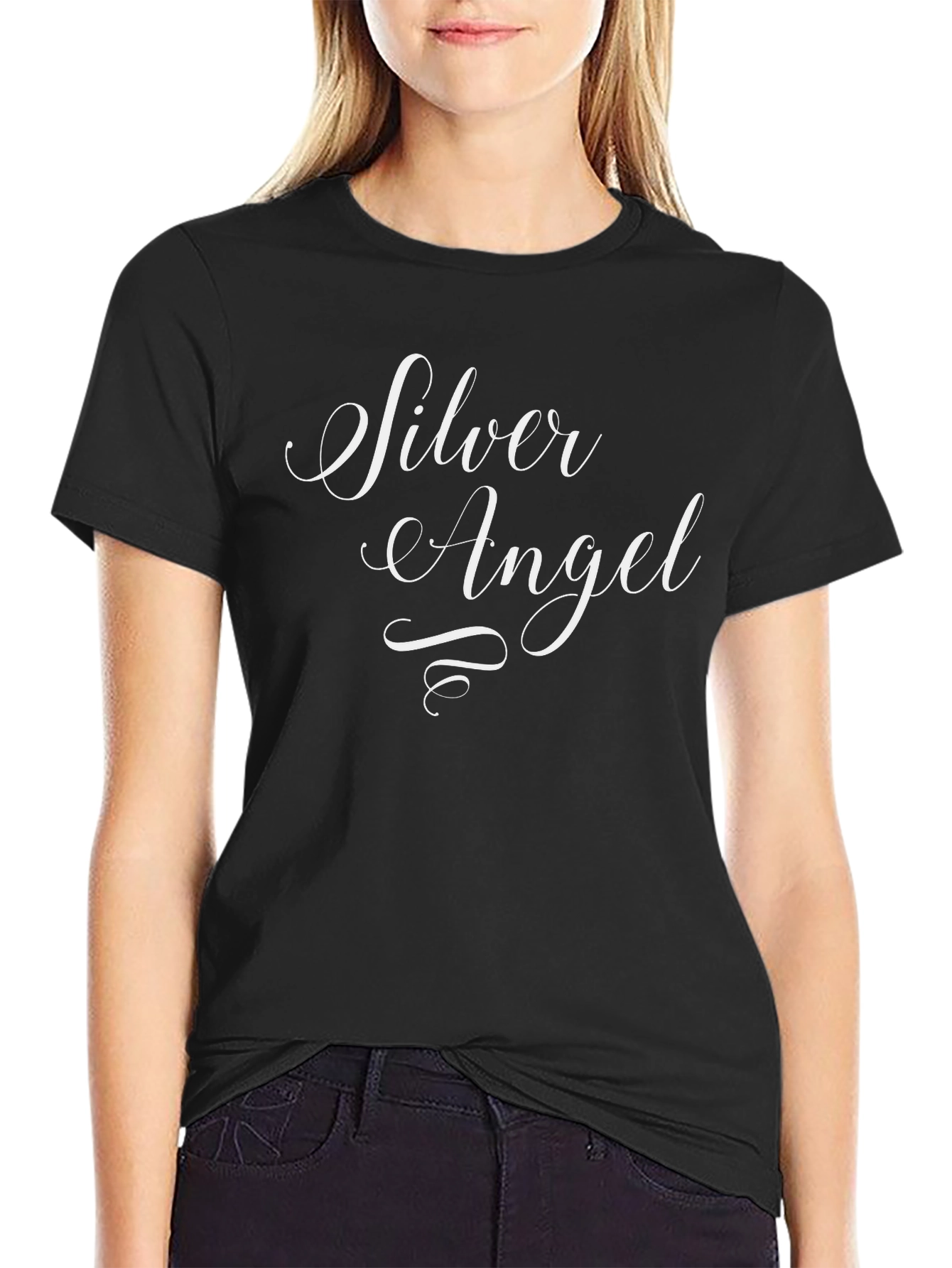 Silver Angel Graphic Black T-Shirt