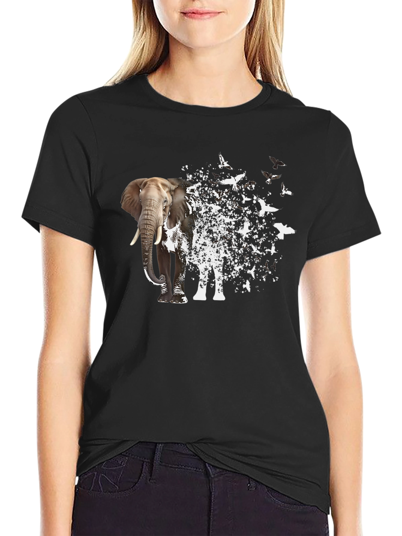 Elephant to Bird Transformation Graphic Tee