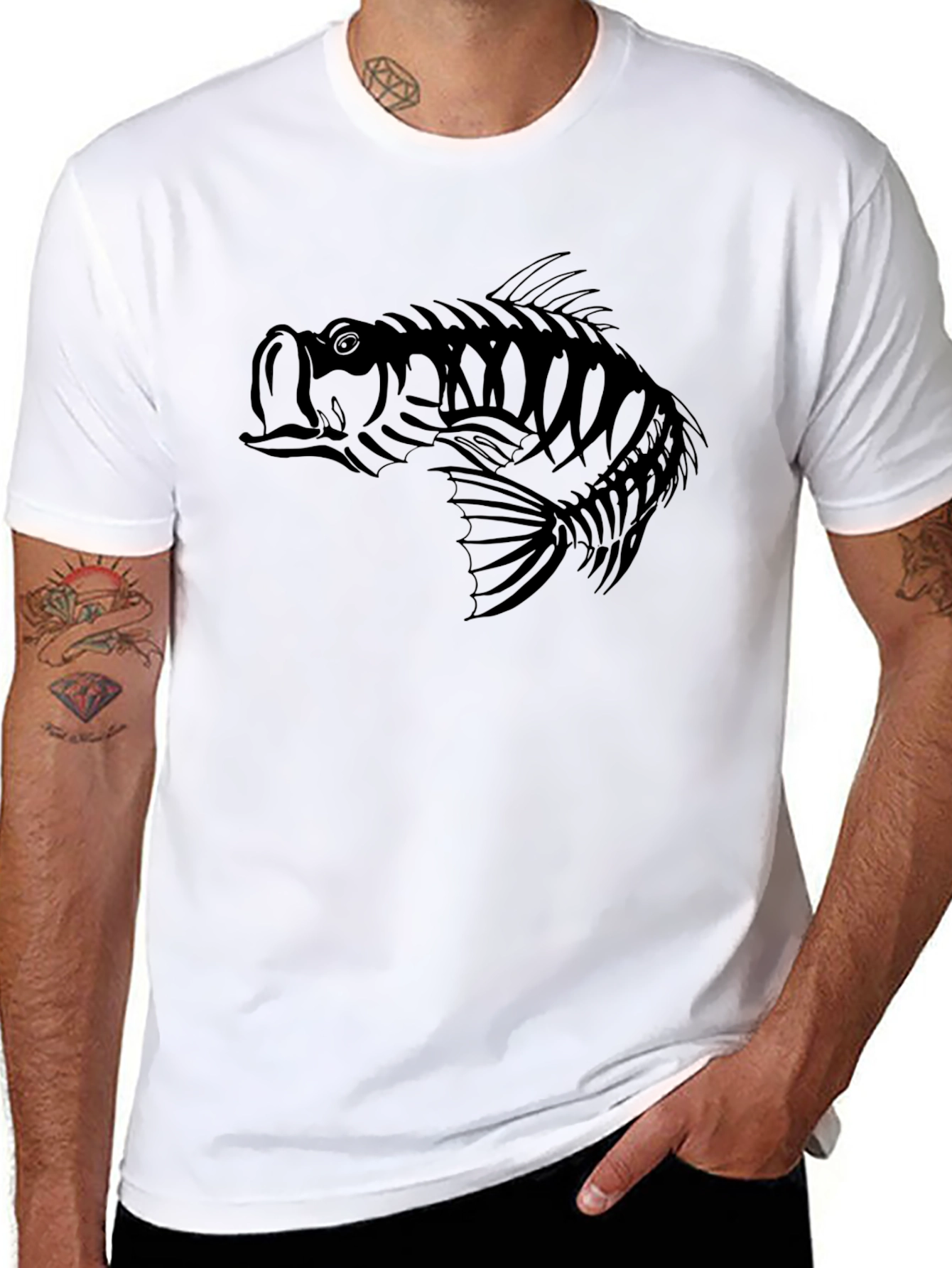 Black Fish Skeleton Graphic Tee - Mens Casual Shirt