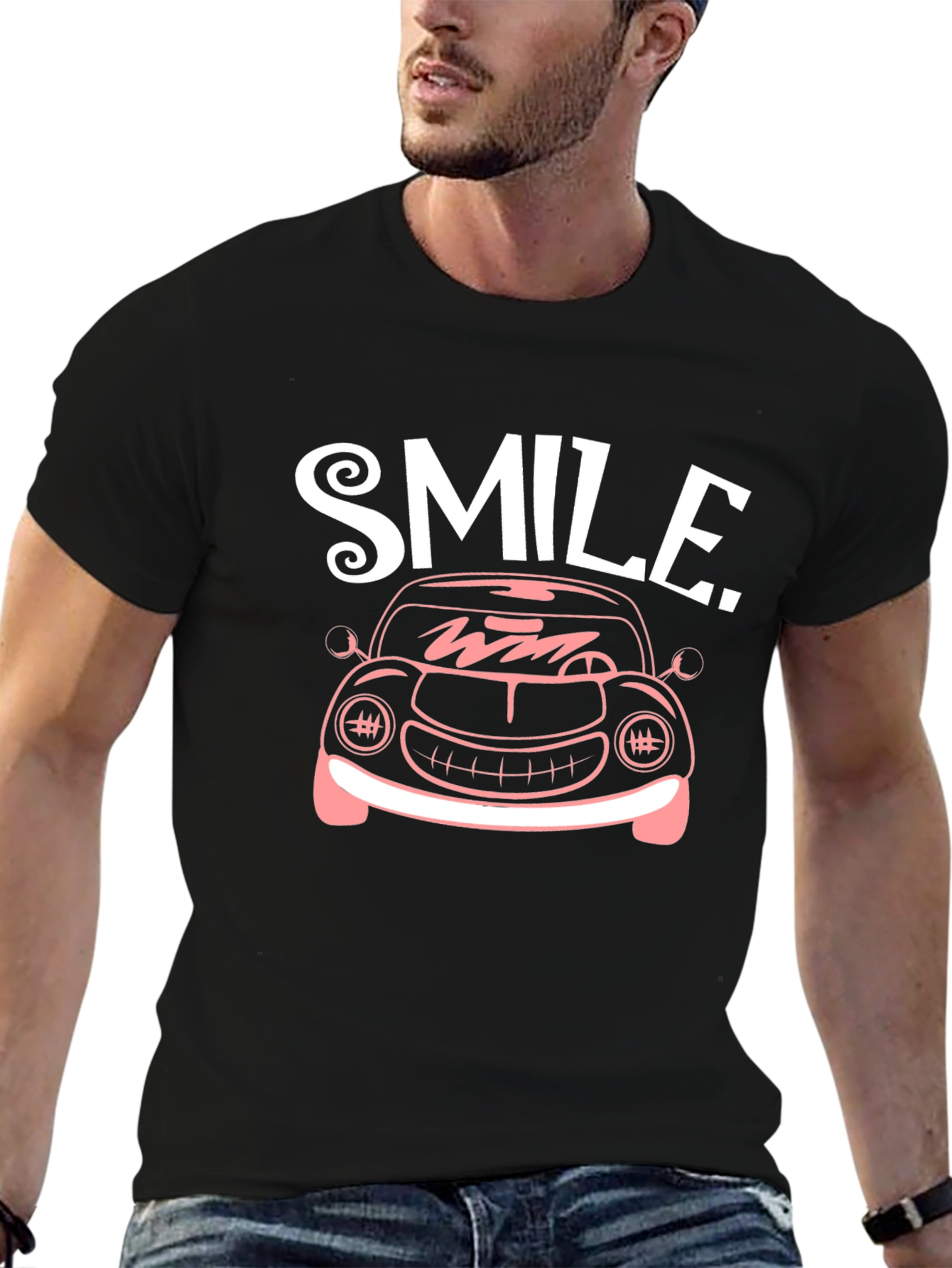 Smile Car Graphic T-Shirt - Black Cotton Tee