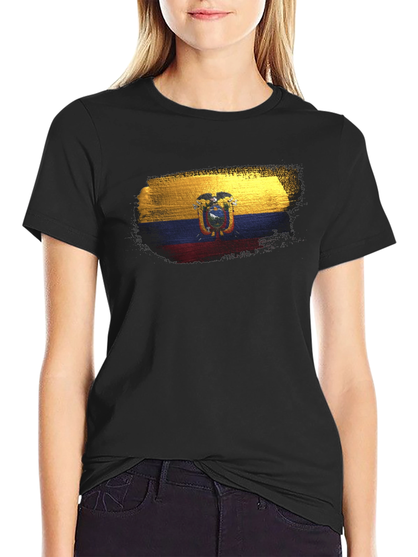 Ecuador Flag T-Shirt - Black Crew Neck Tee