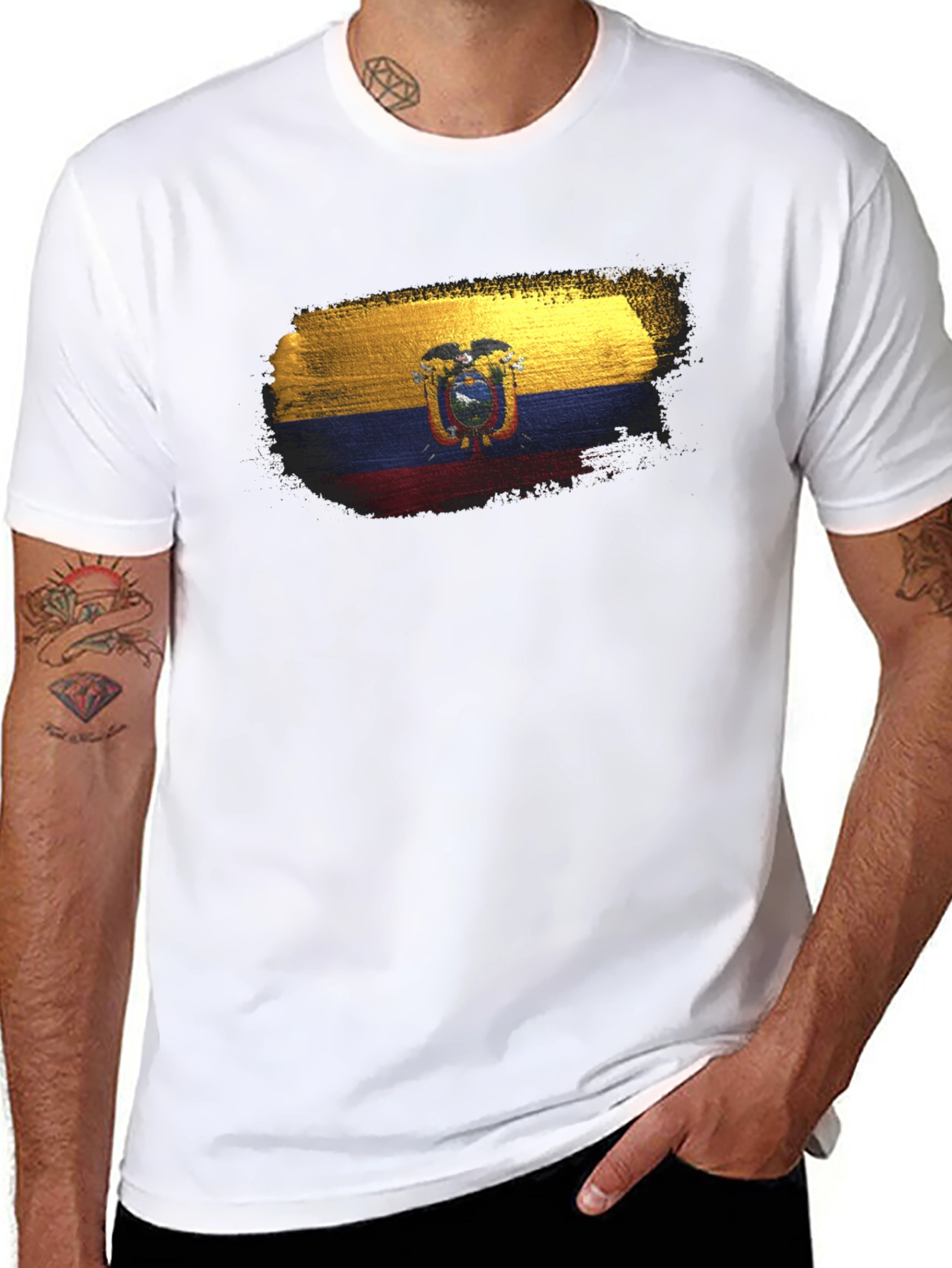 Ecuador Flag T-Shirt - Black Crew Neck Tee