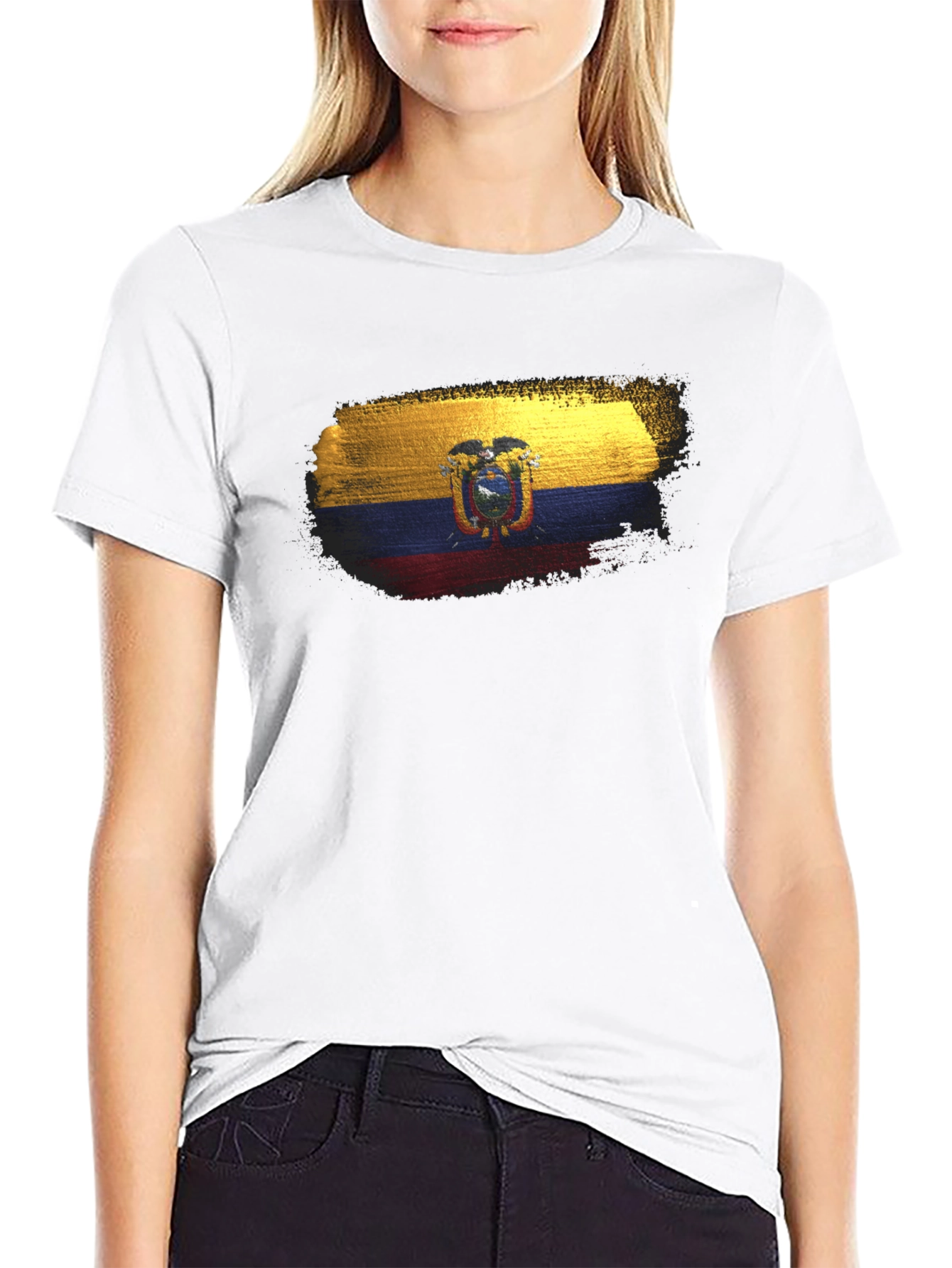 Ecuador Flag T-Shirt - Black Crew Neck Tee