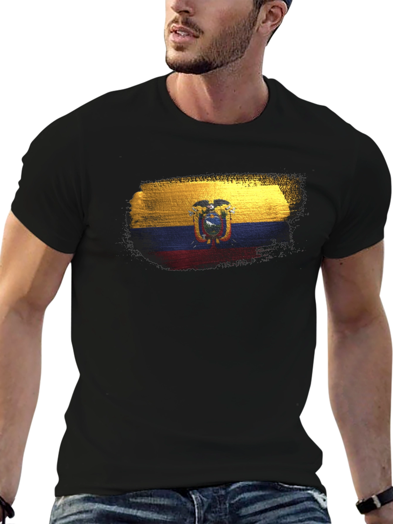Ecuador Flag T-Shirt - Black Crew Neck Tee