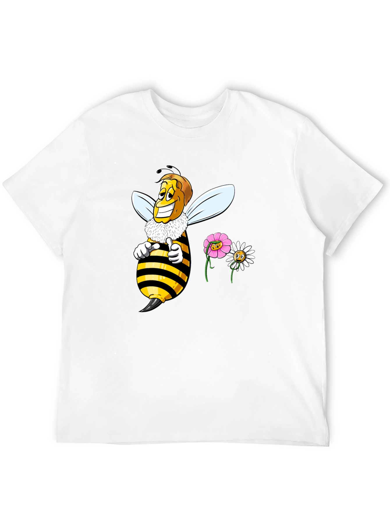 Funny Bee & Flowers Graphic Black T-Shirt