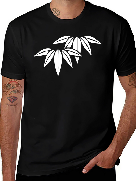 Minimalist Bamboo Leaf Graphic Black T-Shirt