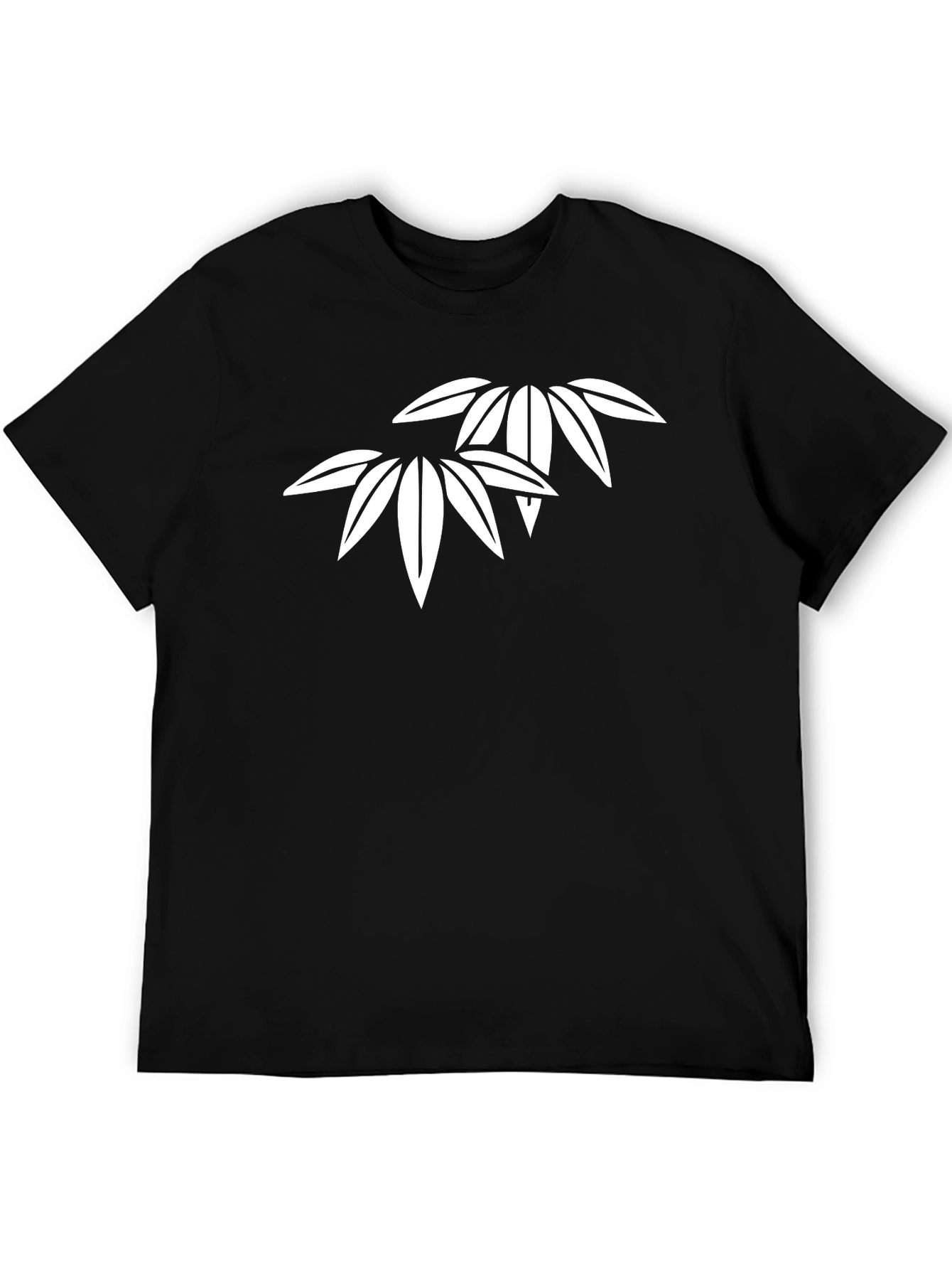 Minimalist Bamboo Leaf Graphic Black T-Shirt