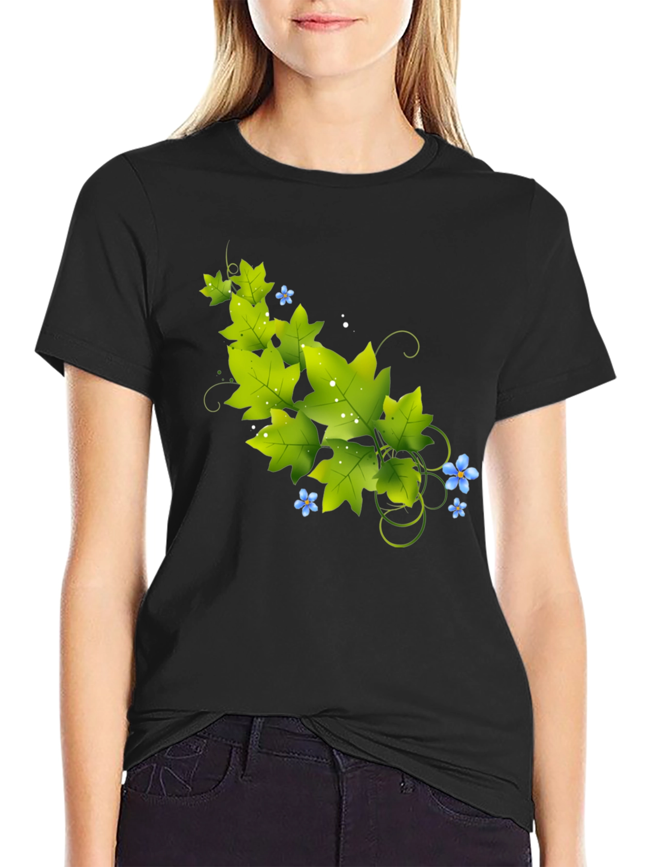 Nature Vine Graphic Black T-Shirt