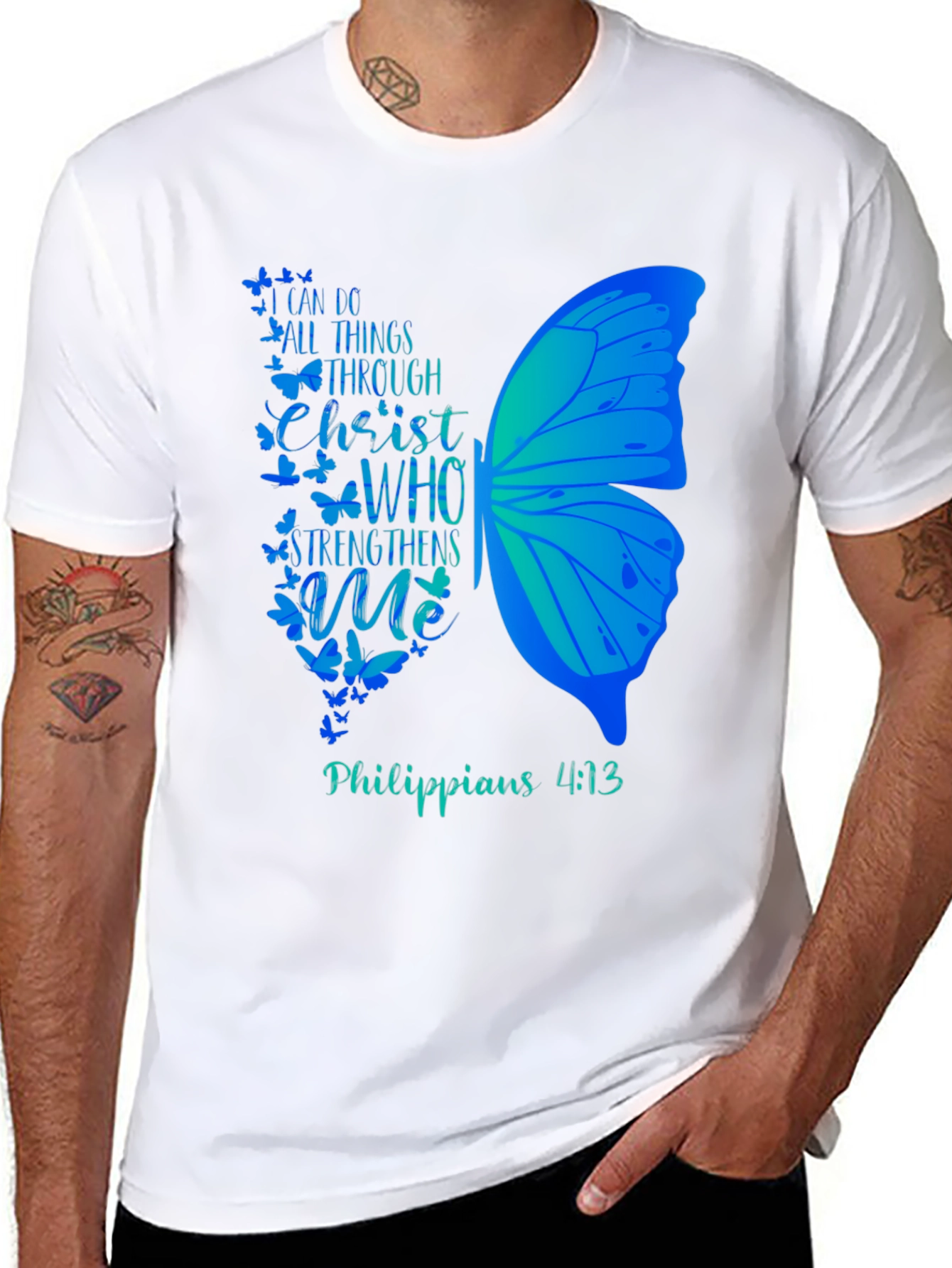 Christian Butterfly Graphic T-Shirt - Philippians 4:13
