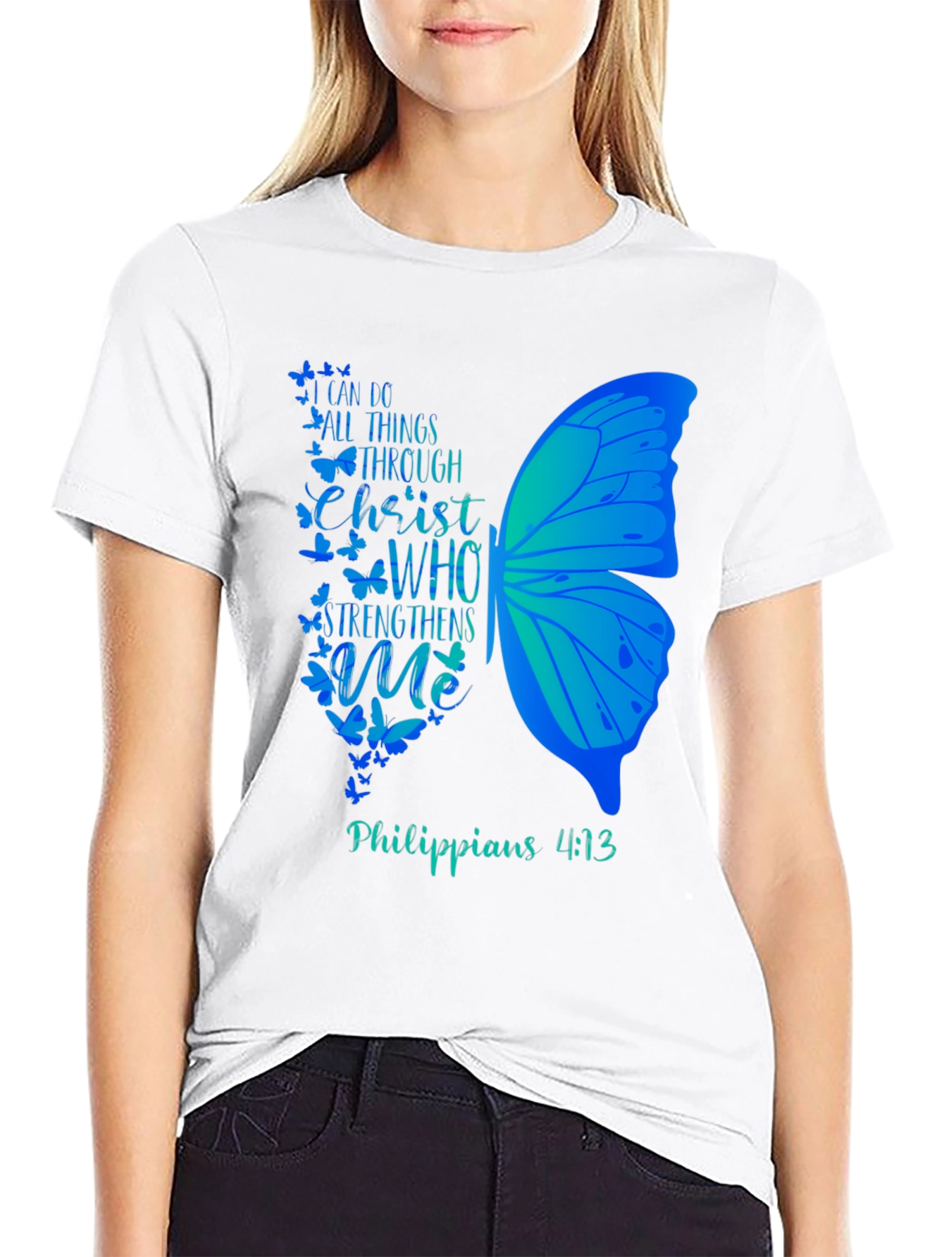 Christian Butterfly Graphic T-Shirt - Philippians 4:13