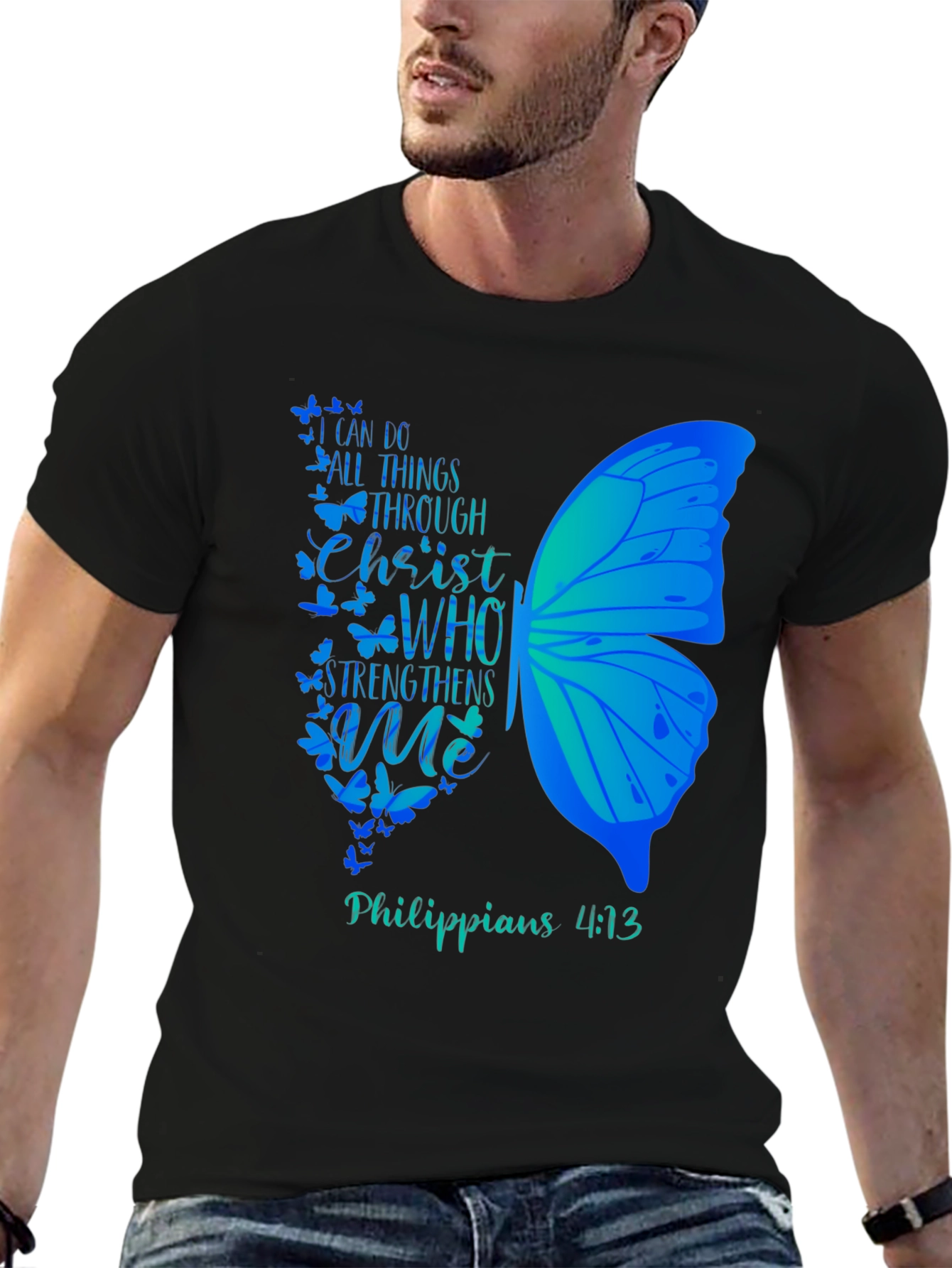 Christian Butterfly Graphic T-Shirt - Philippians 4:13