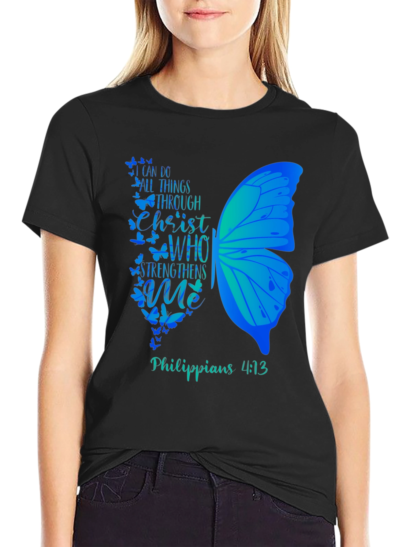 Christian Butterfly Graphic T-Shirt - Philippians 4:13