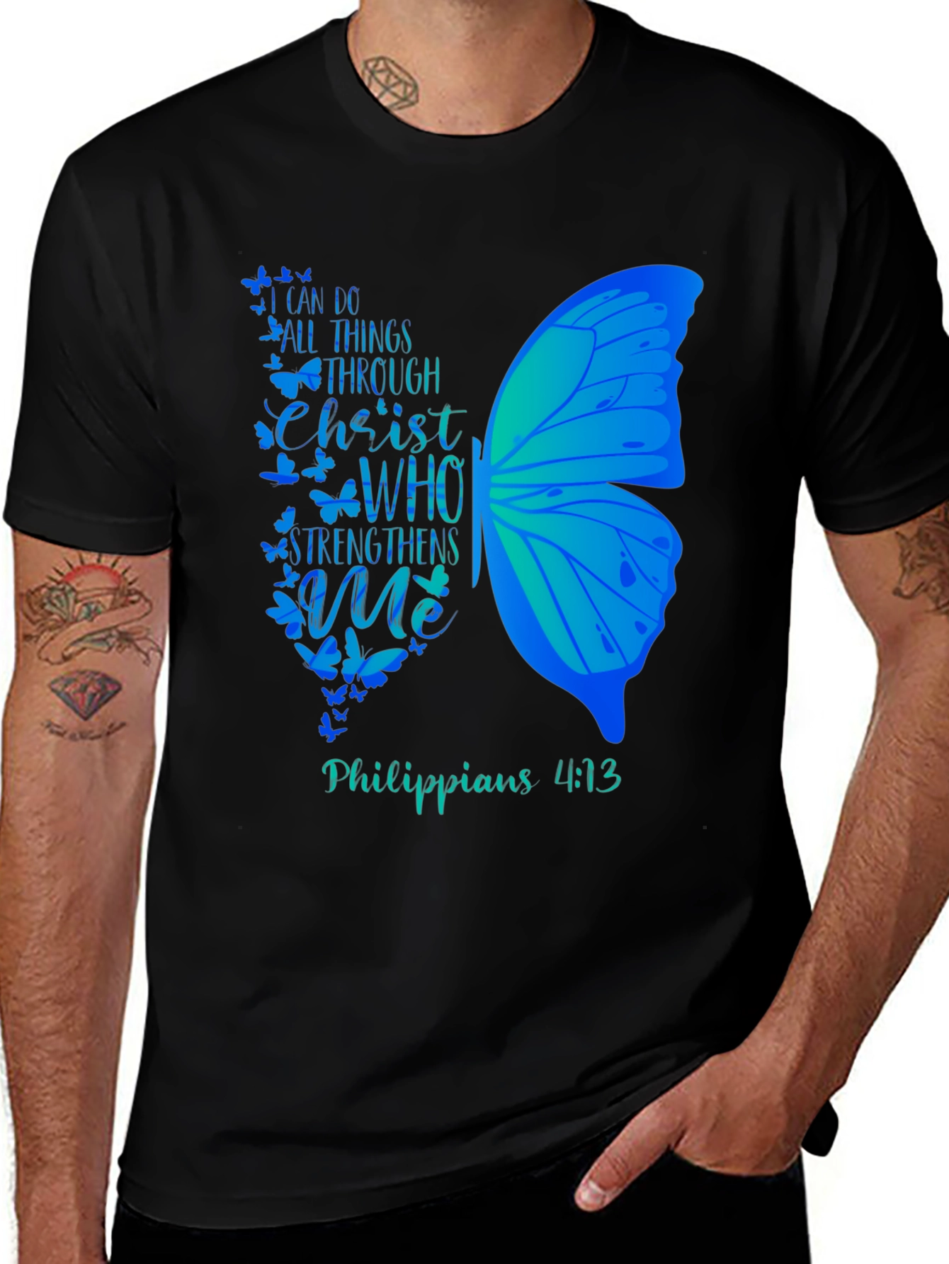 Christian Butterfly Graphic T-Shirt - Philippians 4:13
