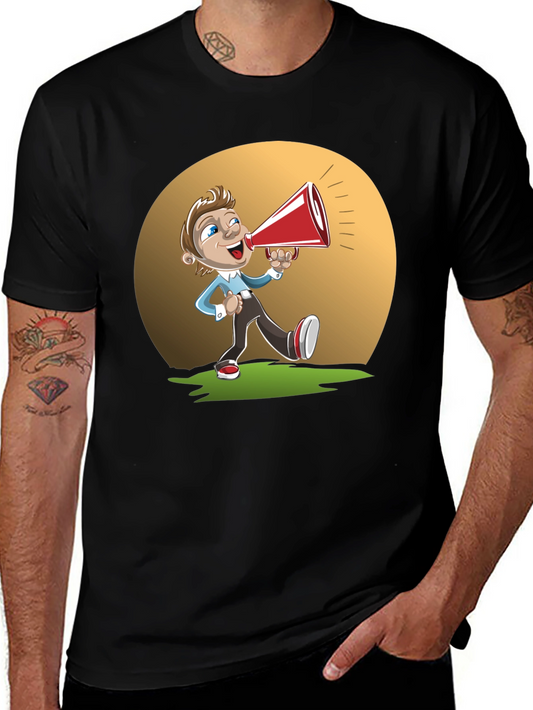 Cartoon Man with Megaphone Graphic T-Shirt