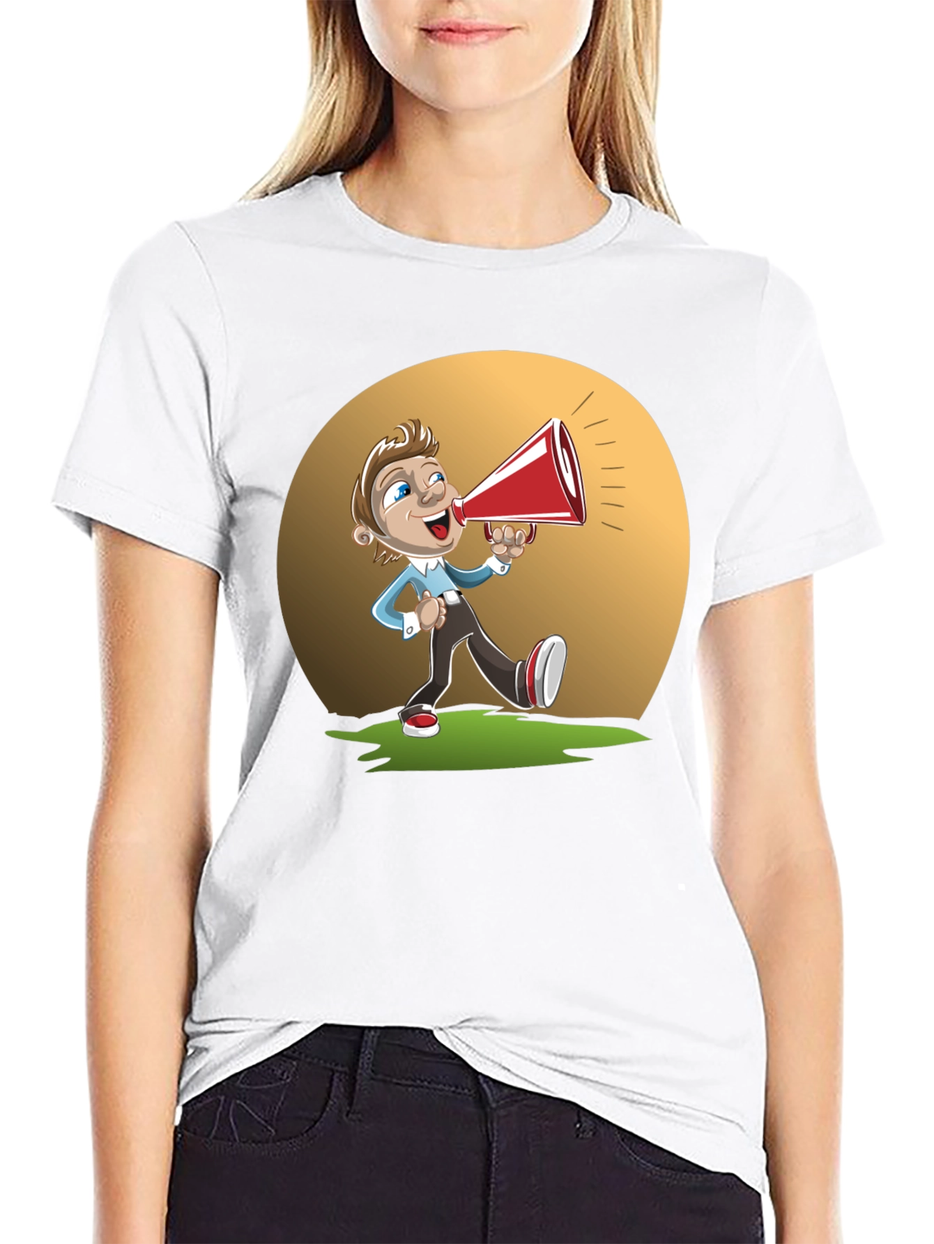Cartoon Man with Megaphone Graphic T-Shirt