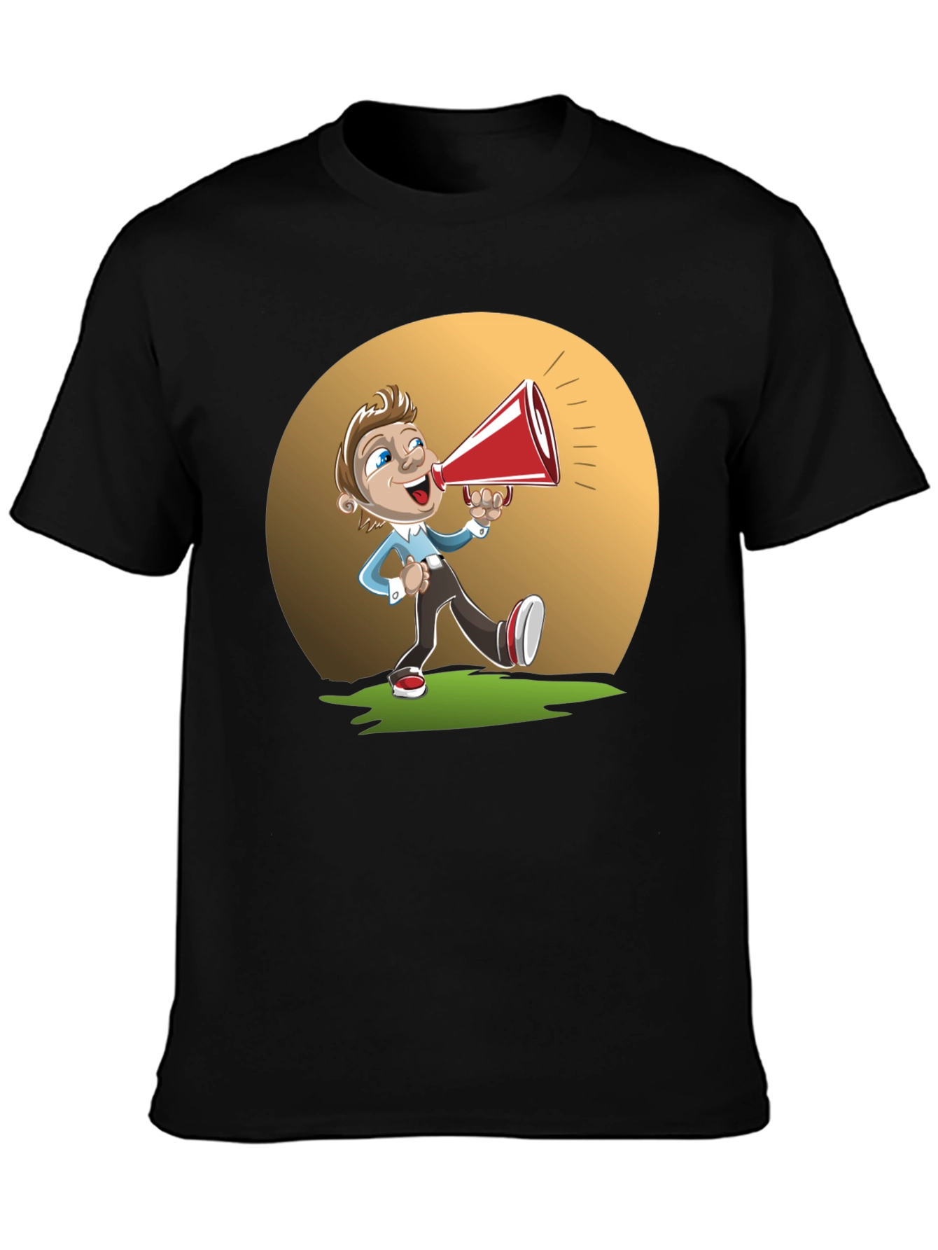 Cartoon Man with Megaphone Graphic T-Shirt