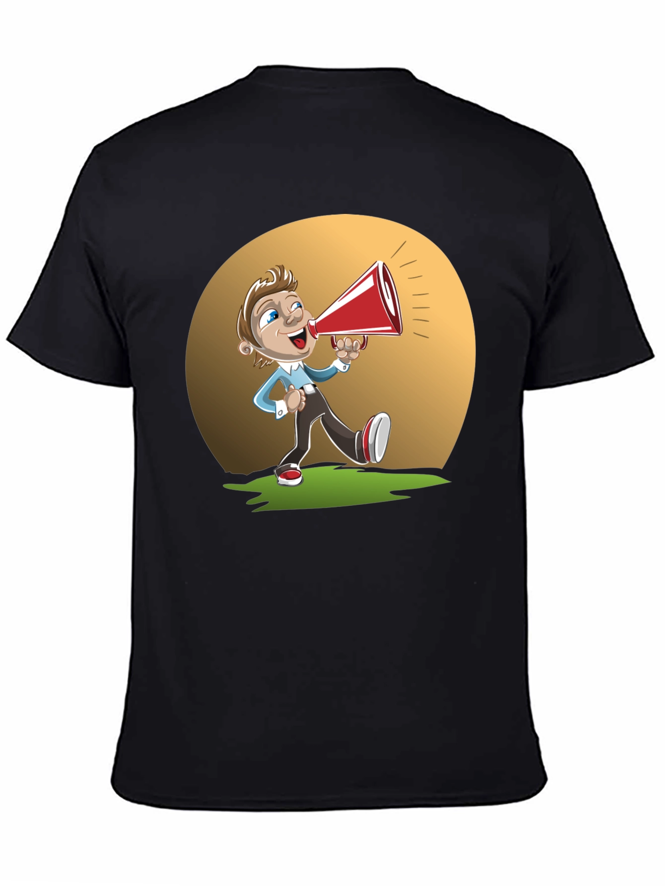 Cartoon Man with Megaphone Graphic T-Shirt