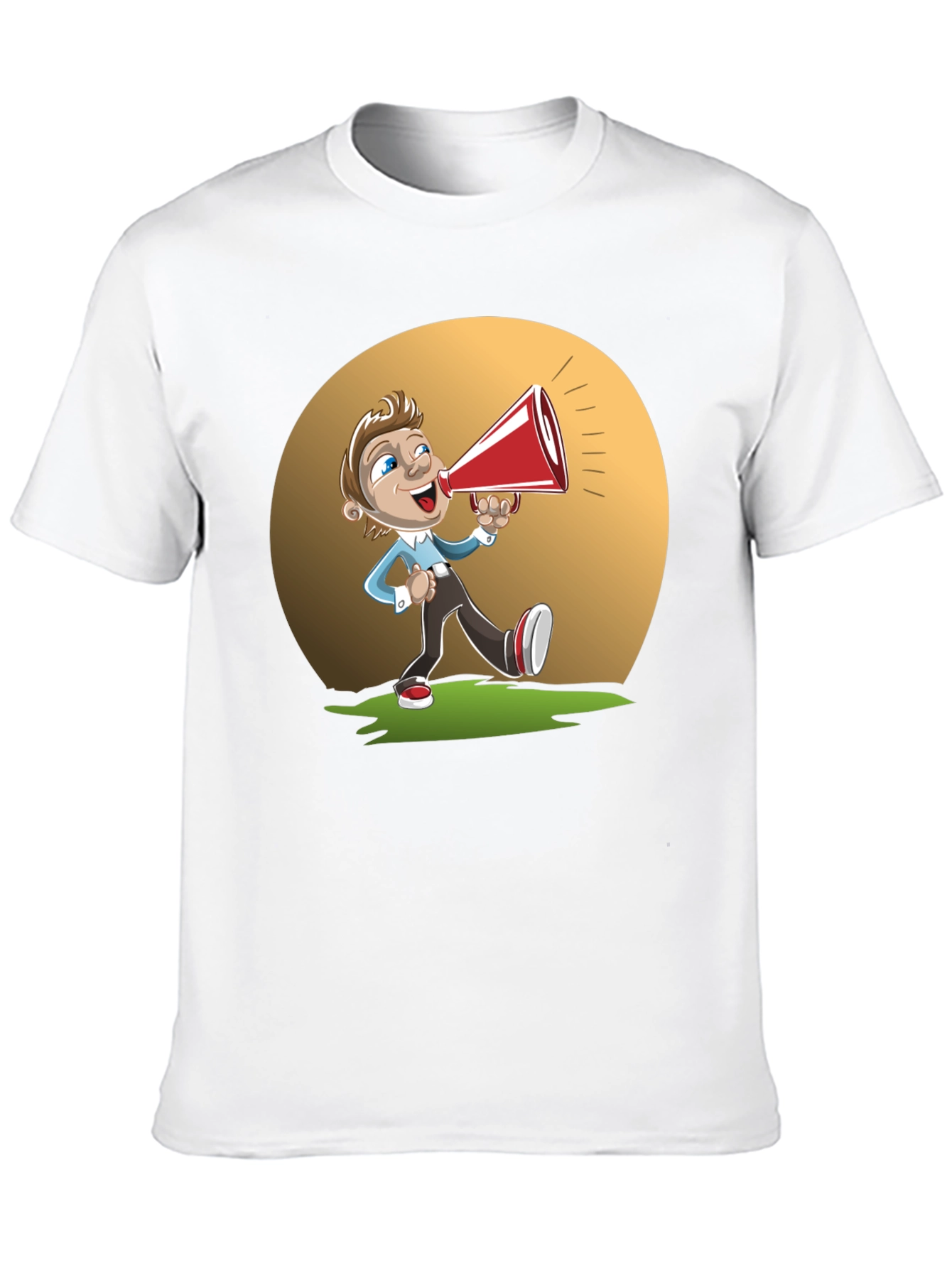 Cartoon Man with Megaphone Graphic T-Shirt