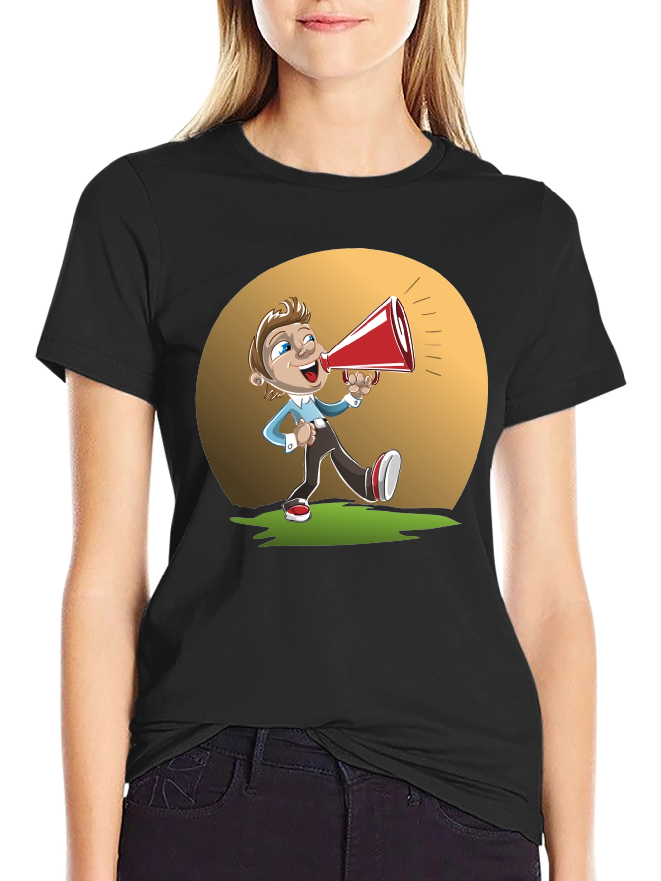 Cartoon Man with Megaphone Graphic T-Shirt