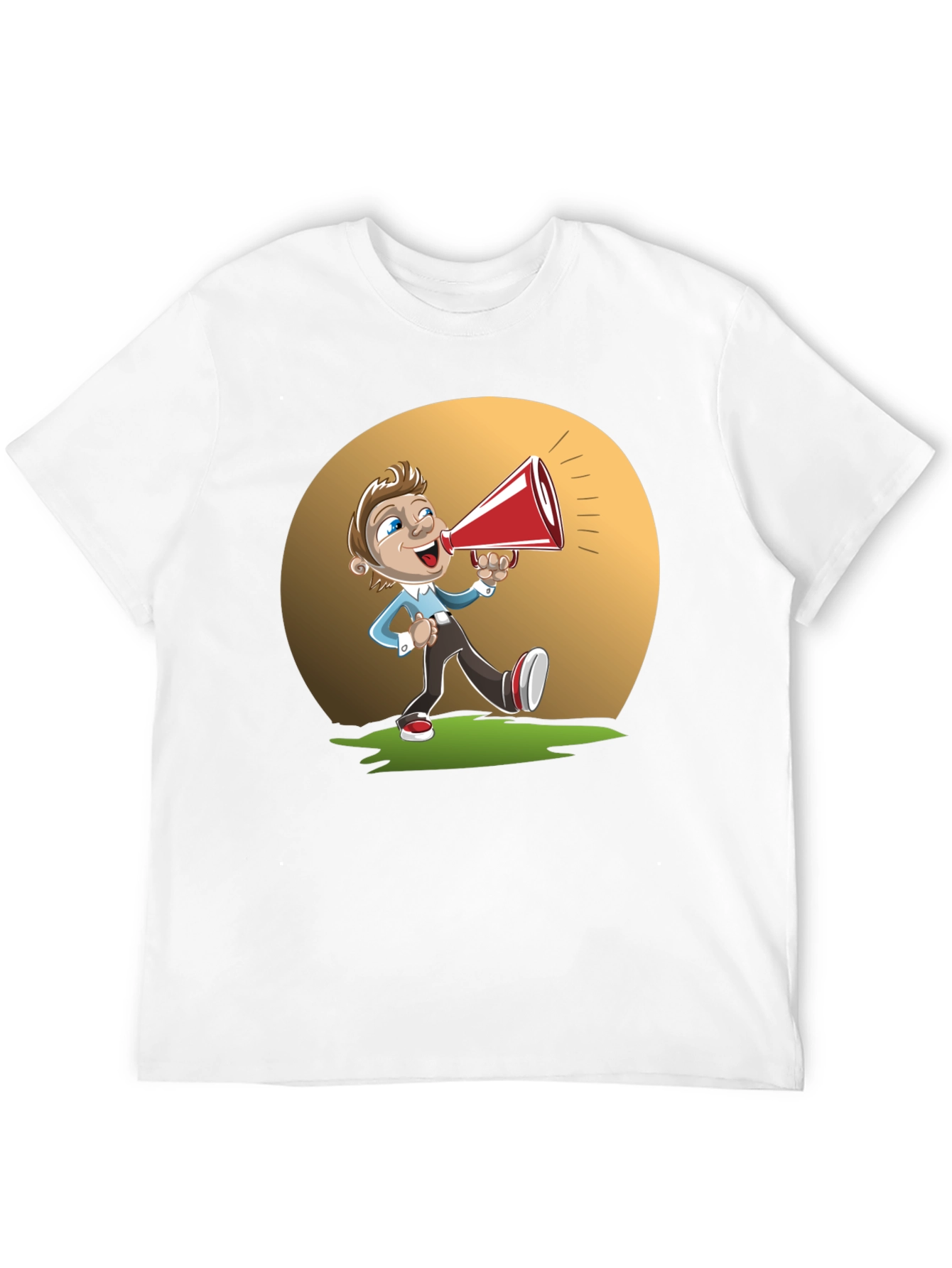 Cartoon Man with Megaphone Graphic T-Shirt