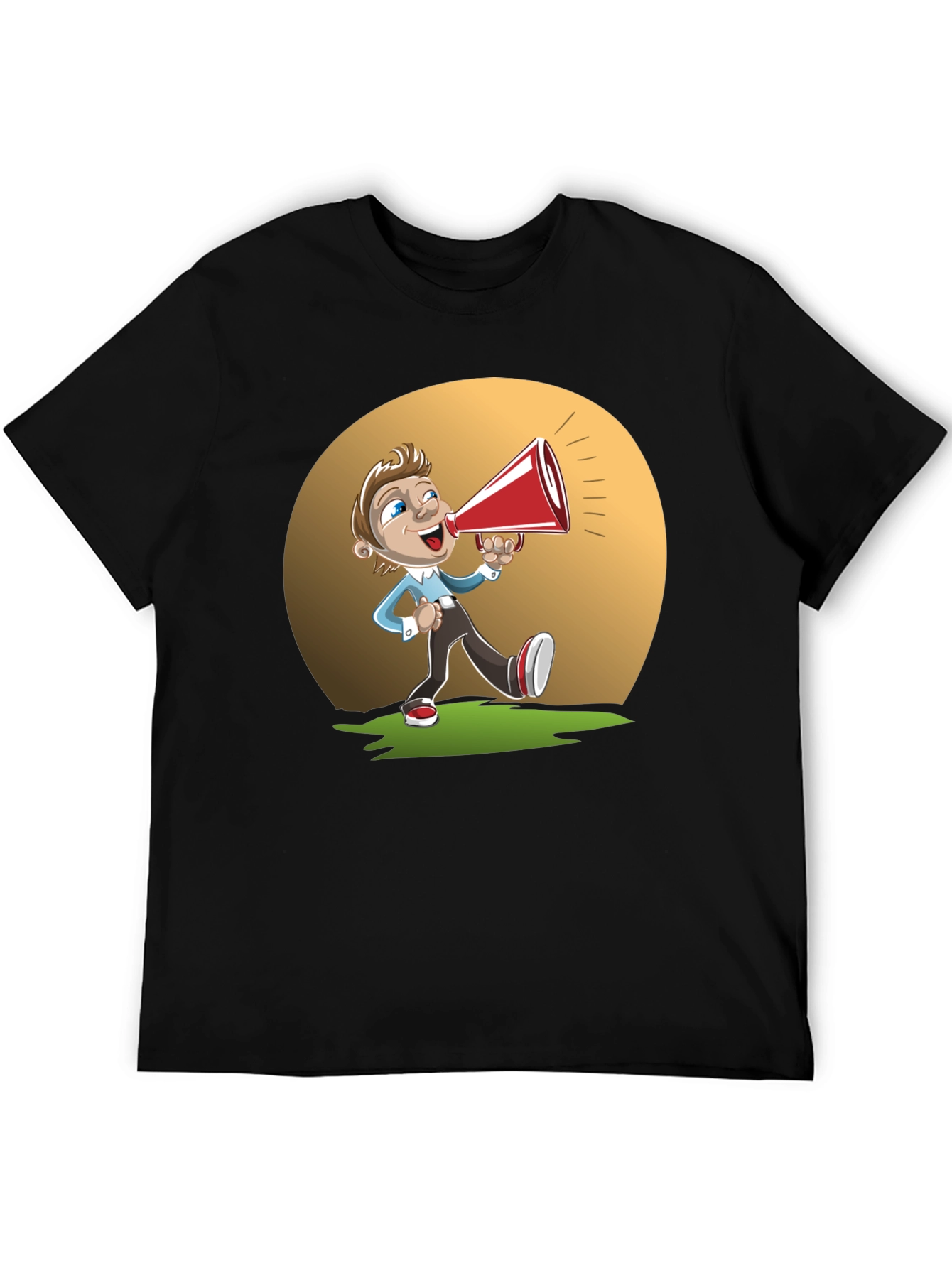 Cartoon Man with Megaphone Graphic T-Shirt