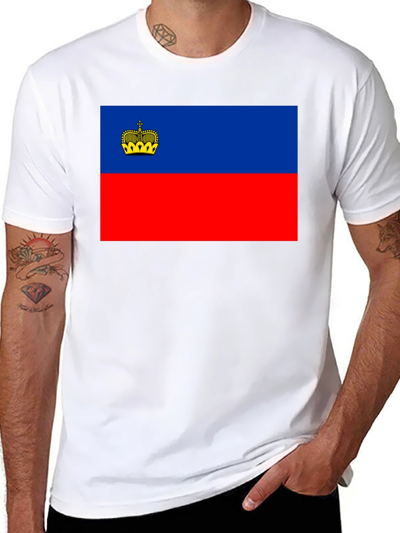 Liechtenstein Flag Graphic Tee - Black Cotton T-Shirt
