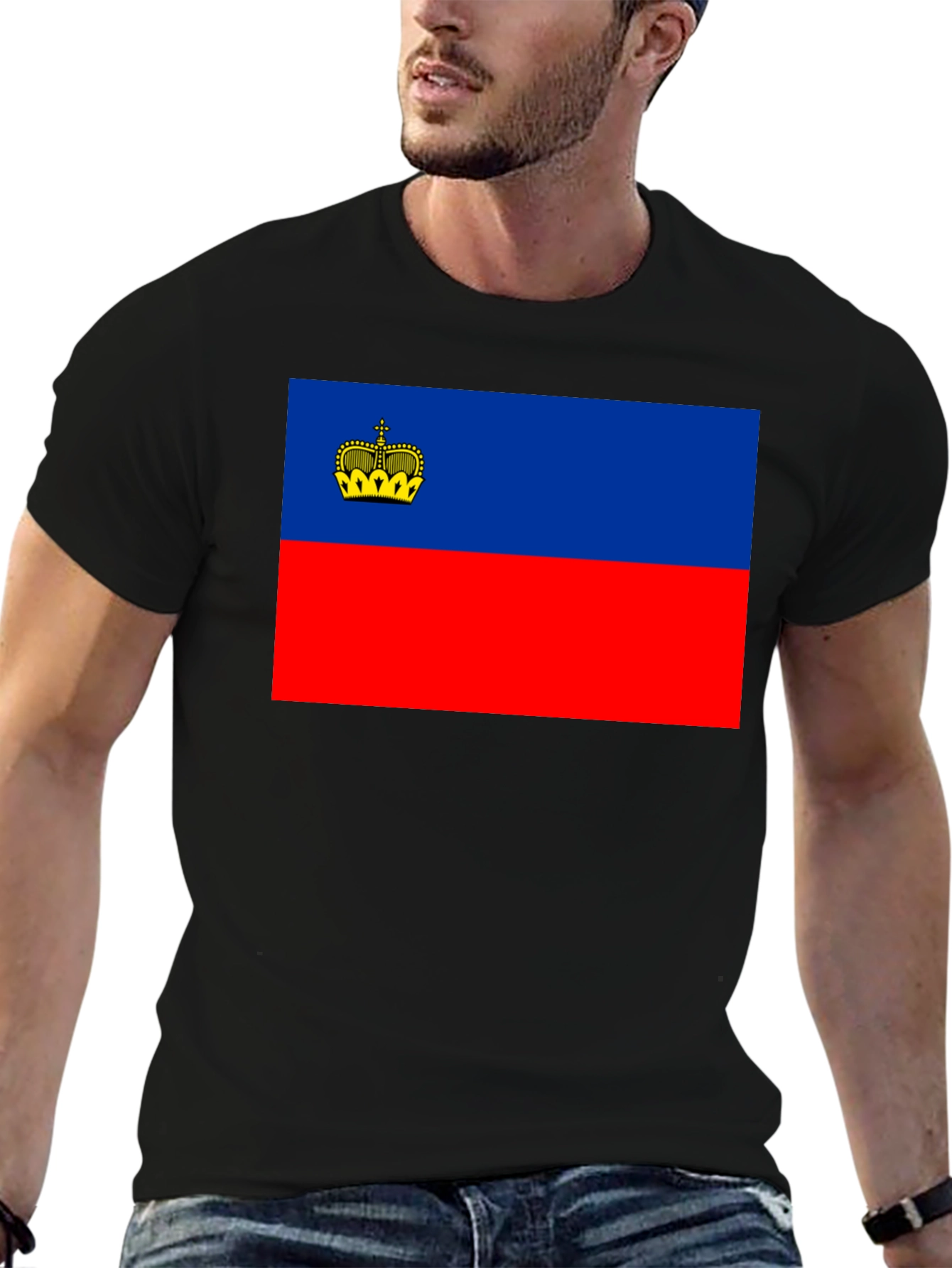 Liechtenstein Flag Graphic Tee - Black Cotton T-Shirt