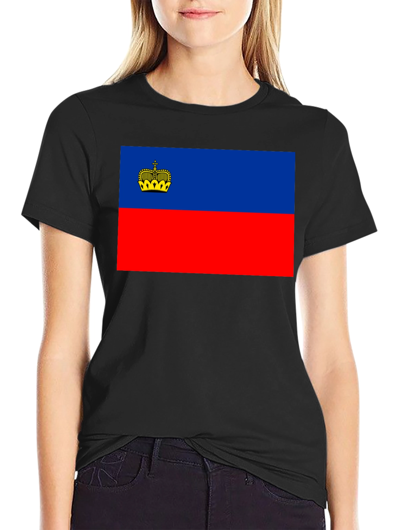 Liechtenstein Flag Graphic Tee - Black Cotton T-Shirt