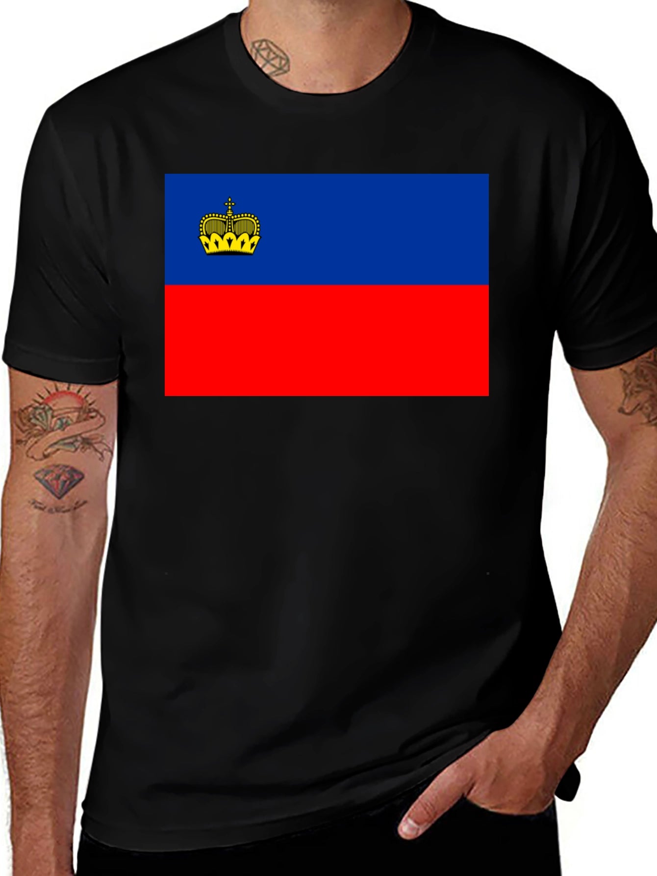 Liechtenstein Flag Graphic Tee - Black Cotton T-Shirt