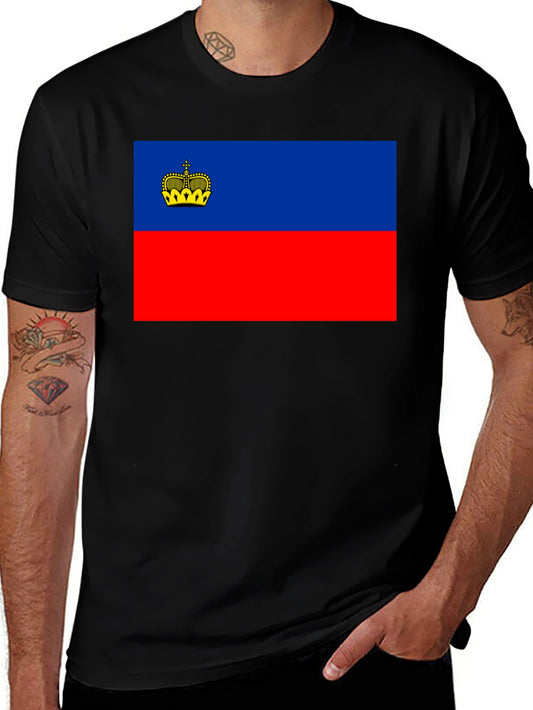 Liechtenstein Flag Graphic Tee - Black Cotton T-Shirt