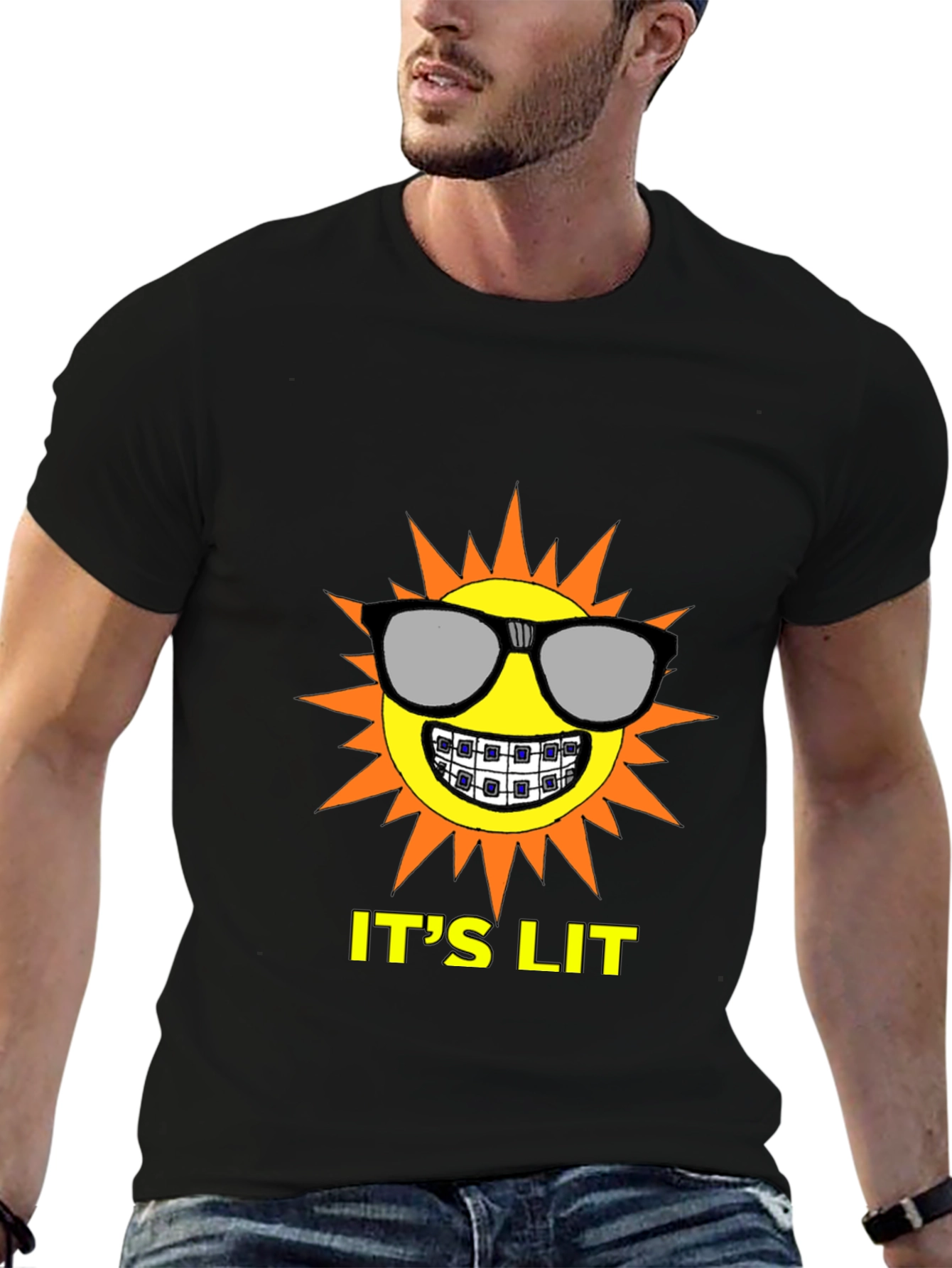 Its Lit Sun Graphic Tee - Black Cotton T-Shirt