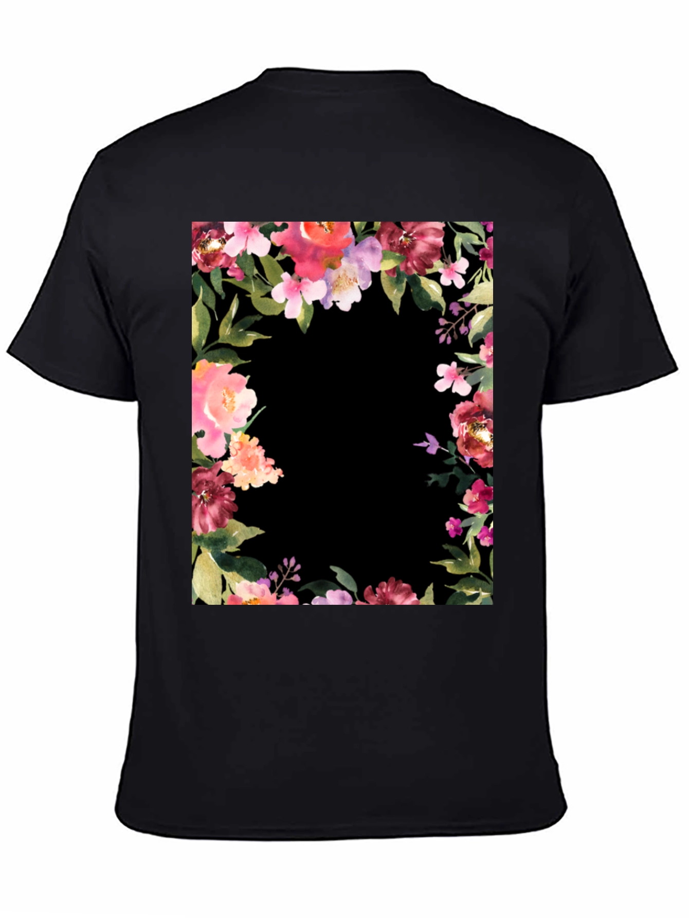 Floral Frame Black T-Shirt