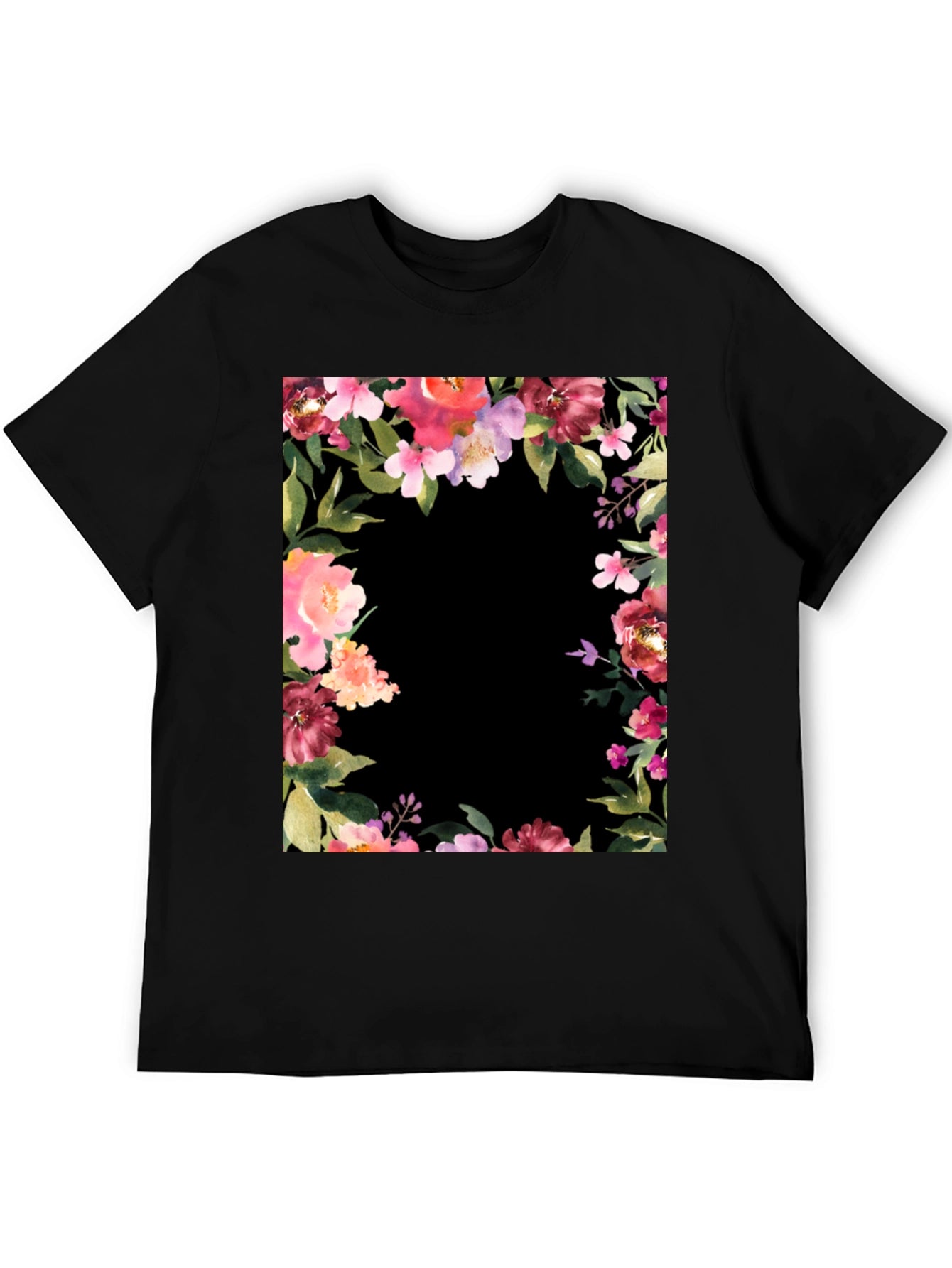 Floral Frame Black T-Shirt