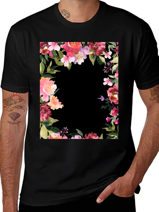 Floral Frame Black T-Shirt