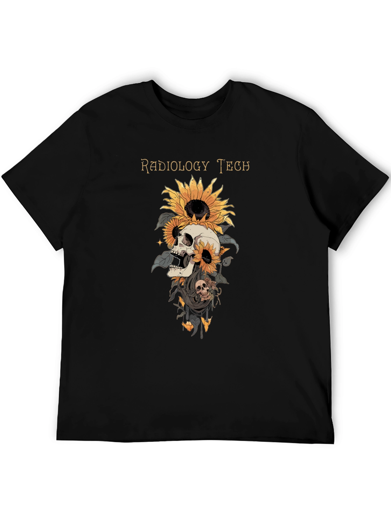 Radiology Tech Skull & Sunflower Graphic T-Shirt