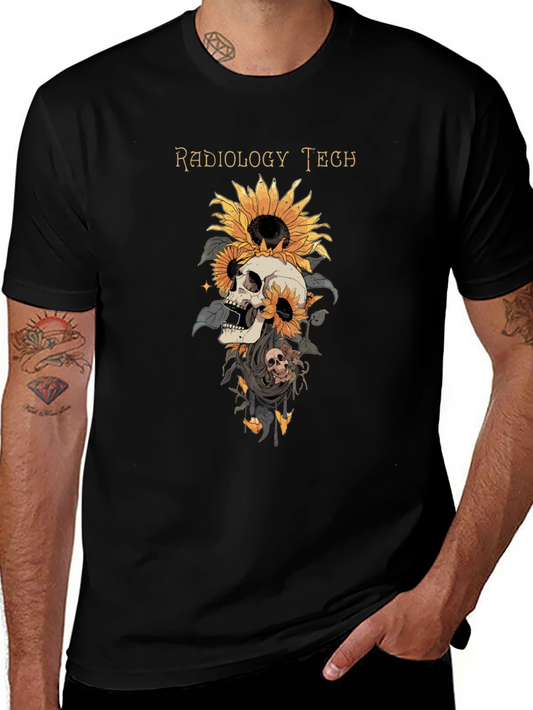 Radiology Tech Skull & Sunflower Graphic T-Shirt