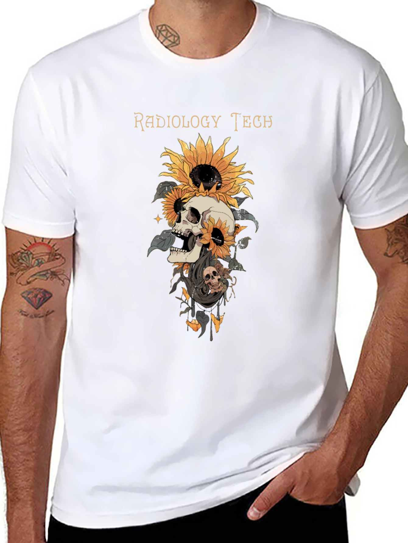 Radiology Tech Skull & Sunflower Graphic T-Shirt