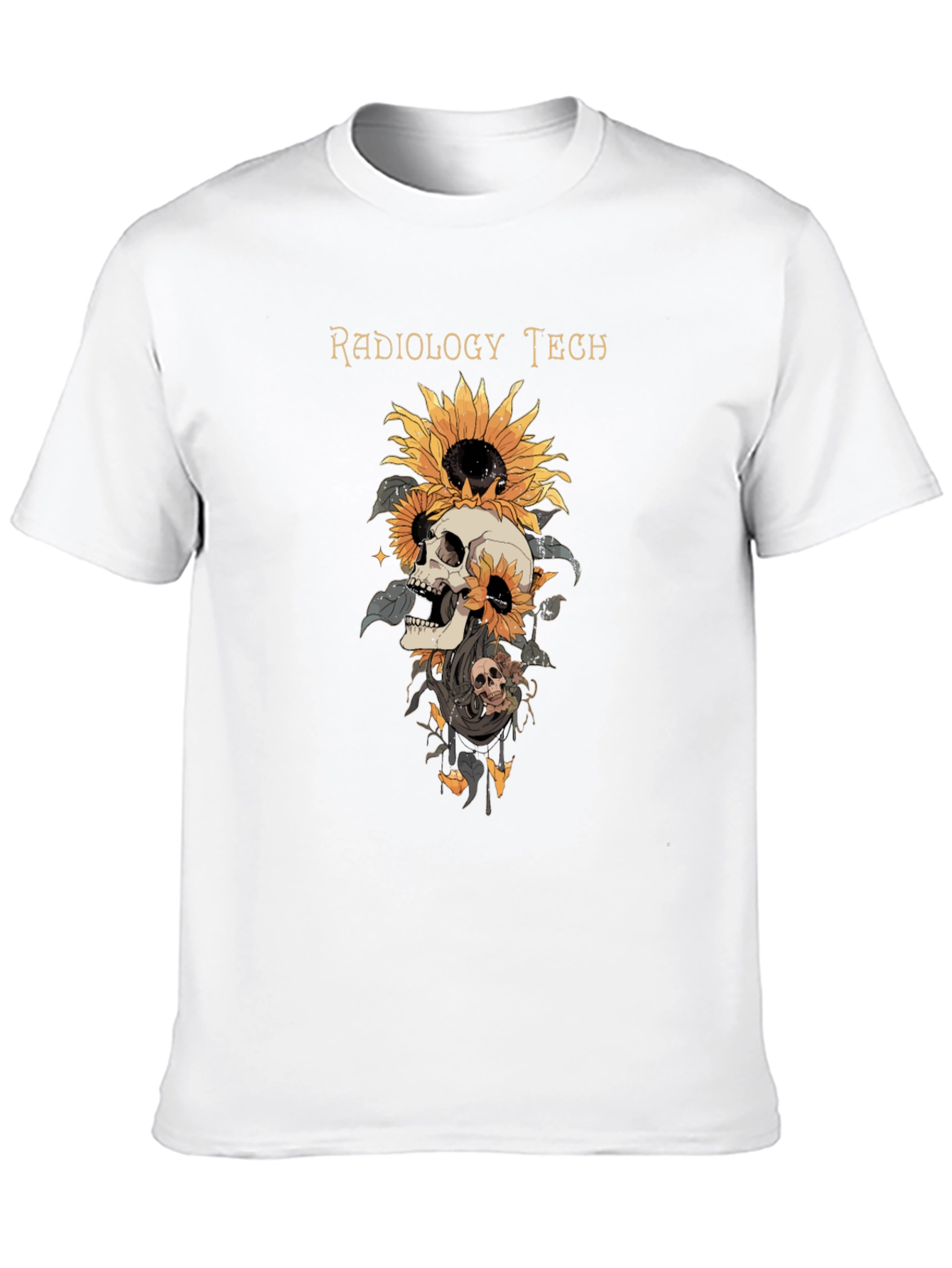 Radiology Tech Skull & Sunflower Graphic T-Shirt