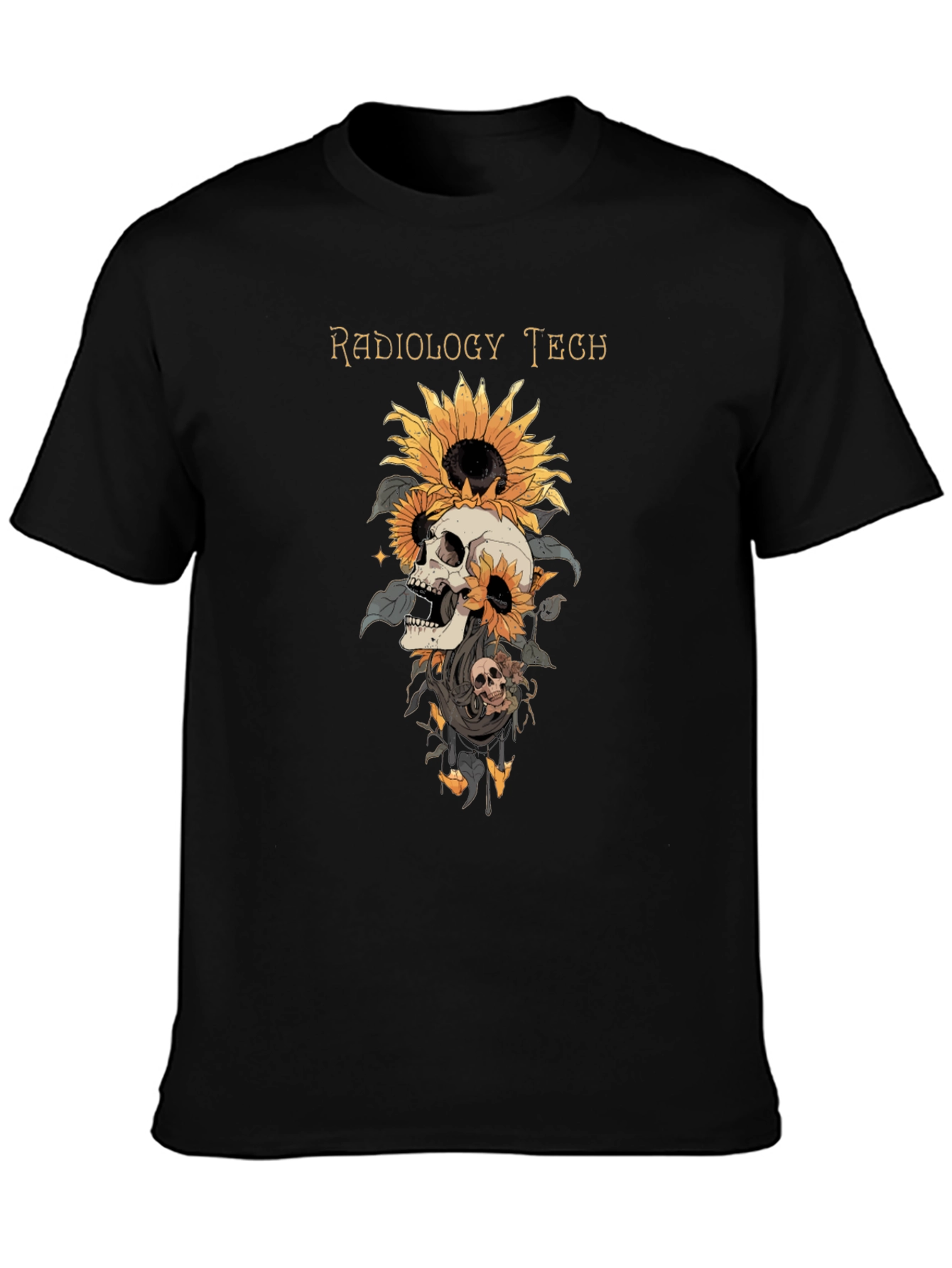 Radiology Tech Skull & Sunflower Graphic T-Shirt