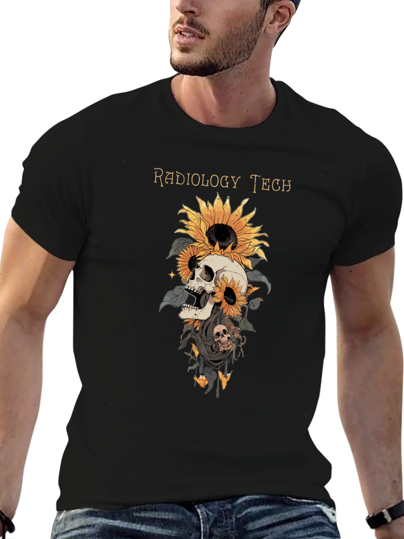 Radiology Tech Skull & Sunflower Graphic T-Shirt