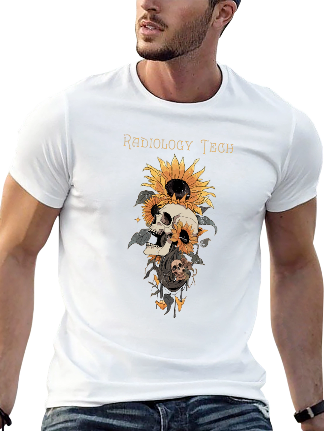 Radiology Tech Skull & Sunflower Graphic T-Shirt
