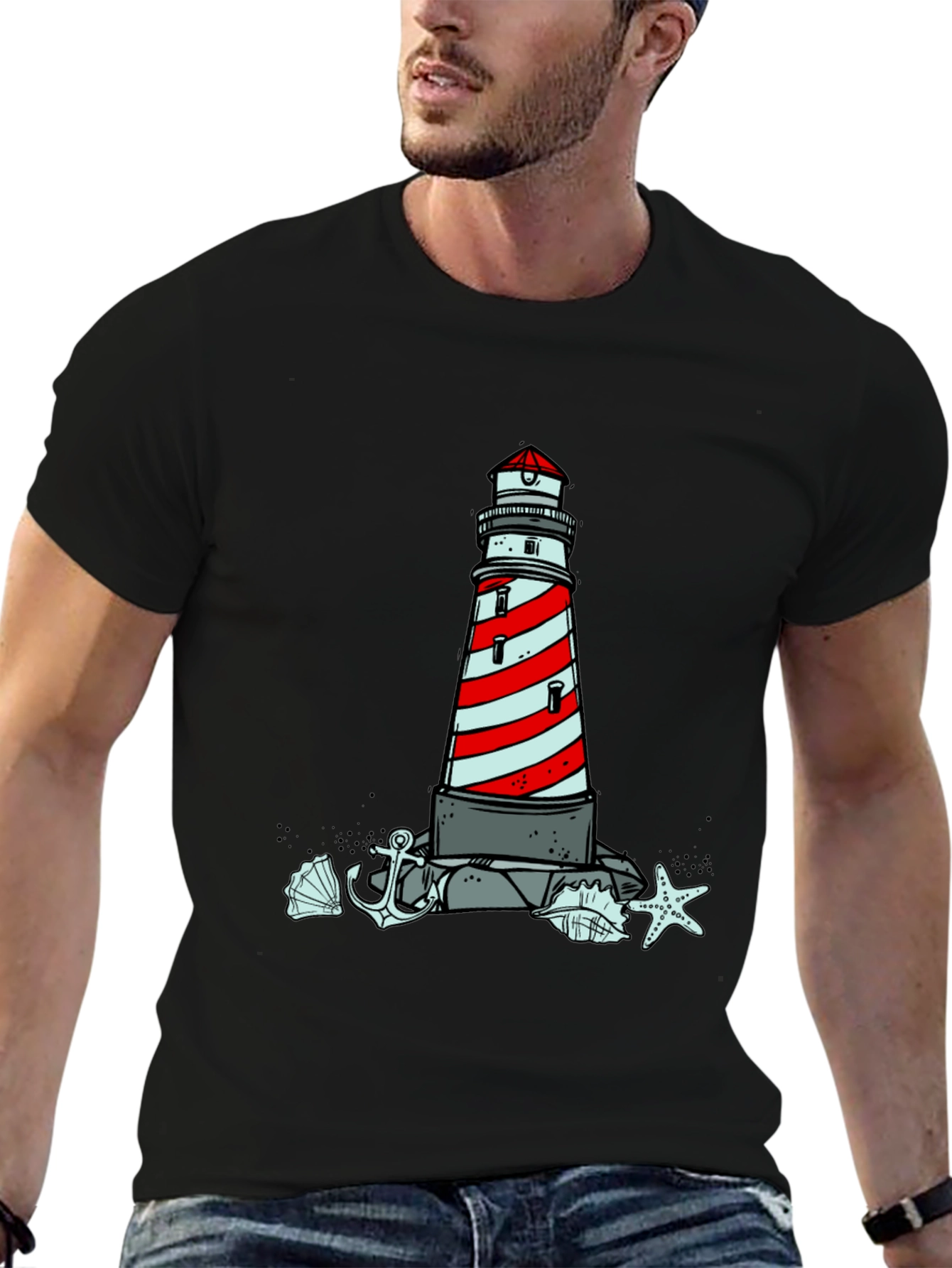 Coastal Lighthouse Graphic Tee - Nautical Style