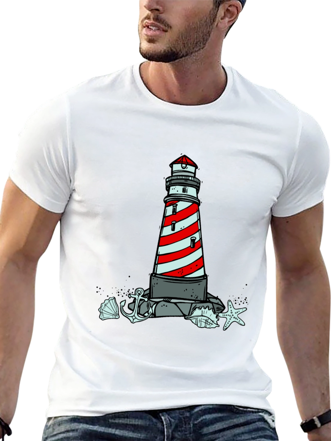 Coastal Lighthouse Graphic Tee - Nautical Style