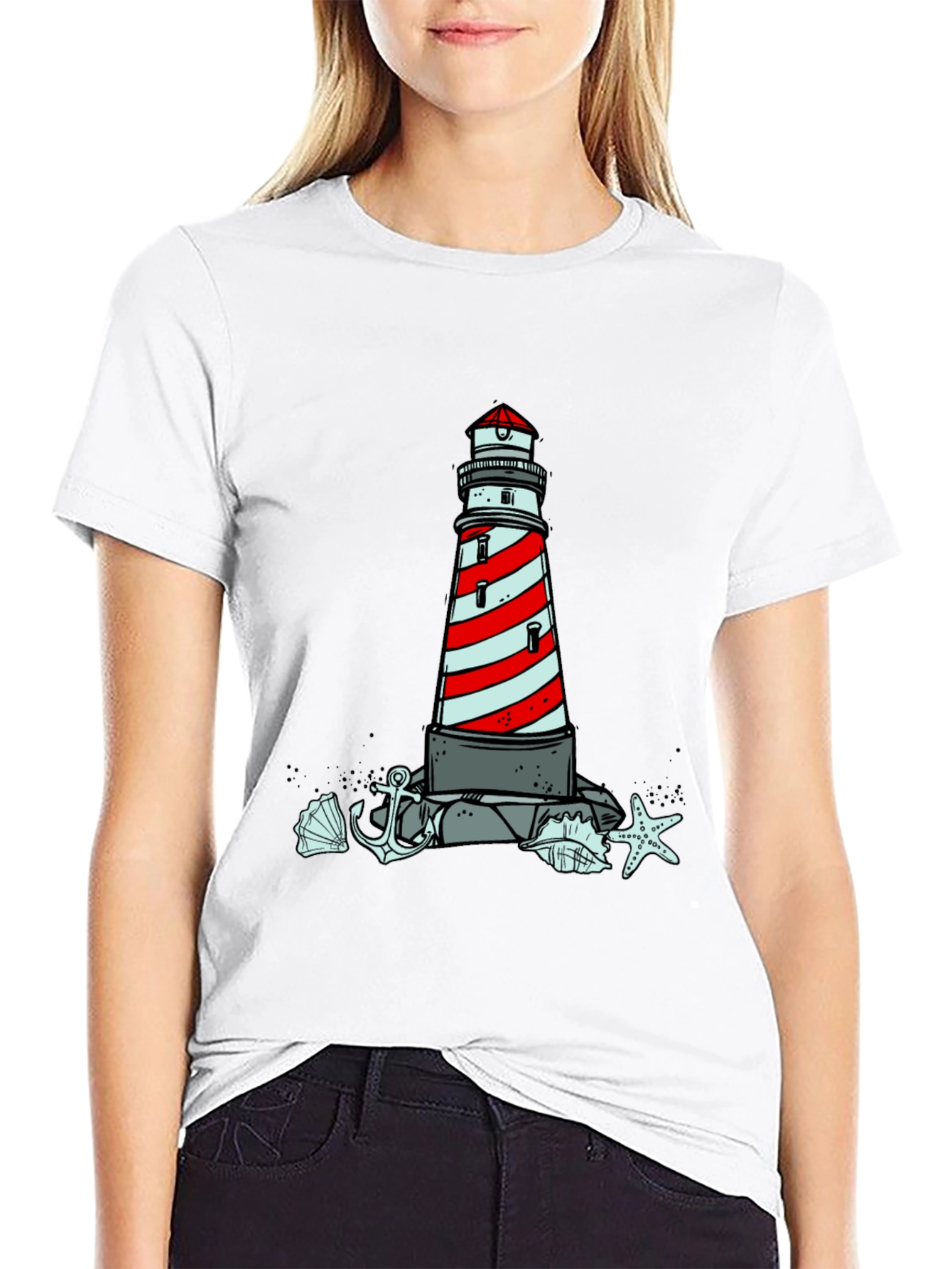 Coastal Lighthouse Graphic Tee - Nautical Style