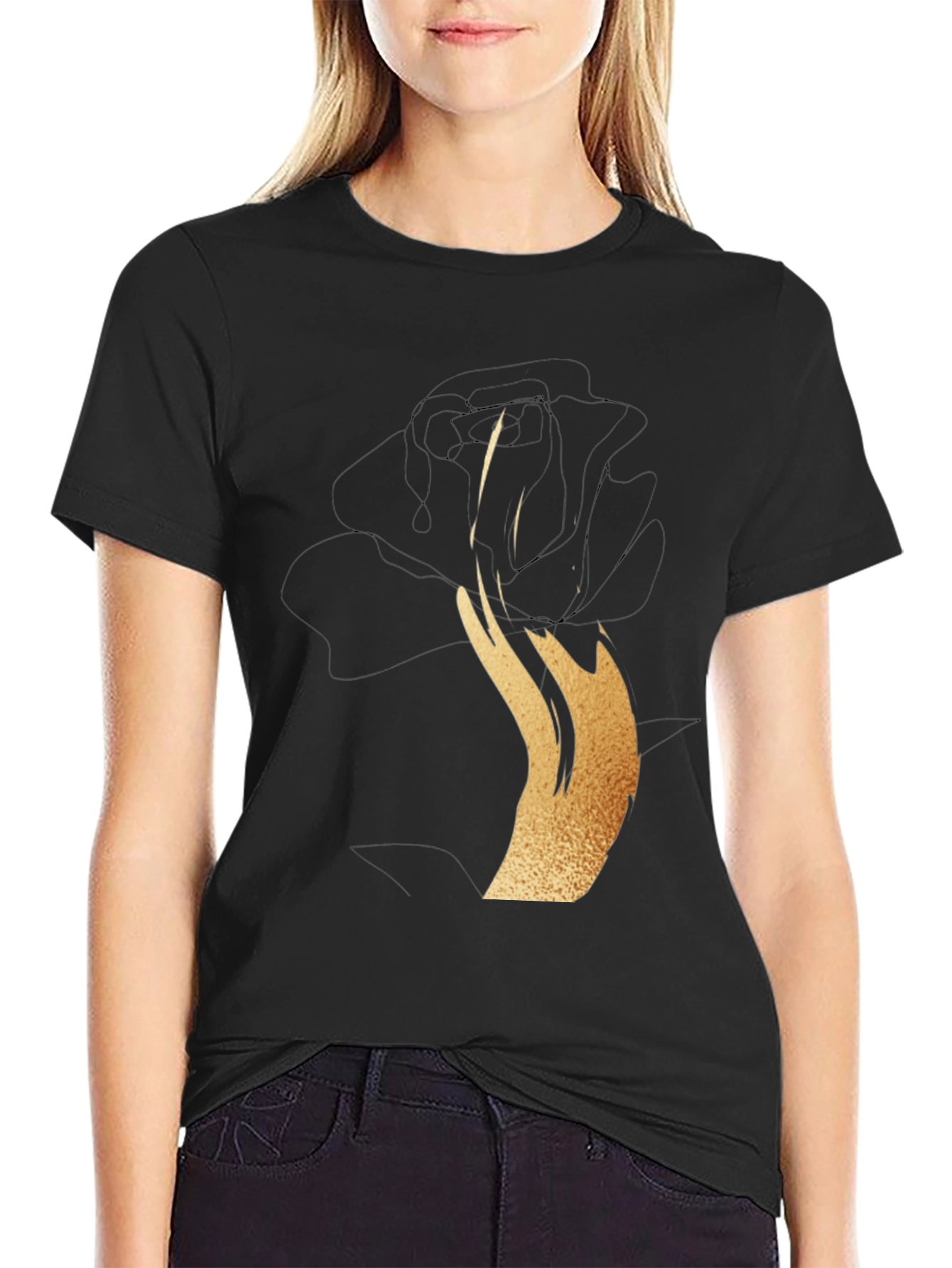 Black Rose Gold Graphic T-Shirt