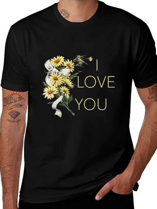 I Love You Floral Graphic T-Shirt - Stylish Mens Tee