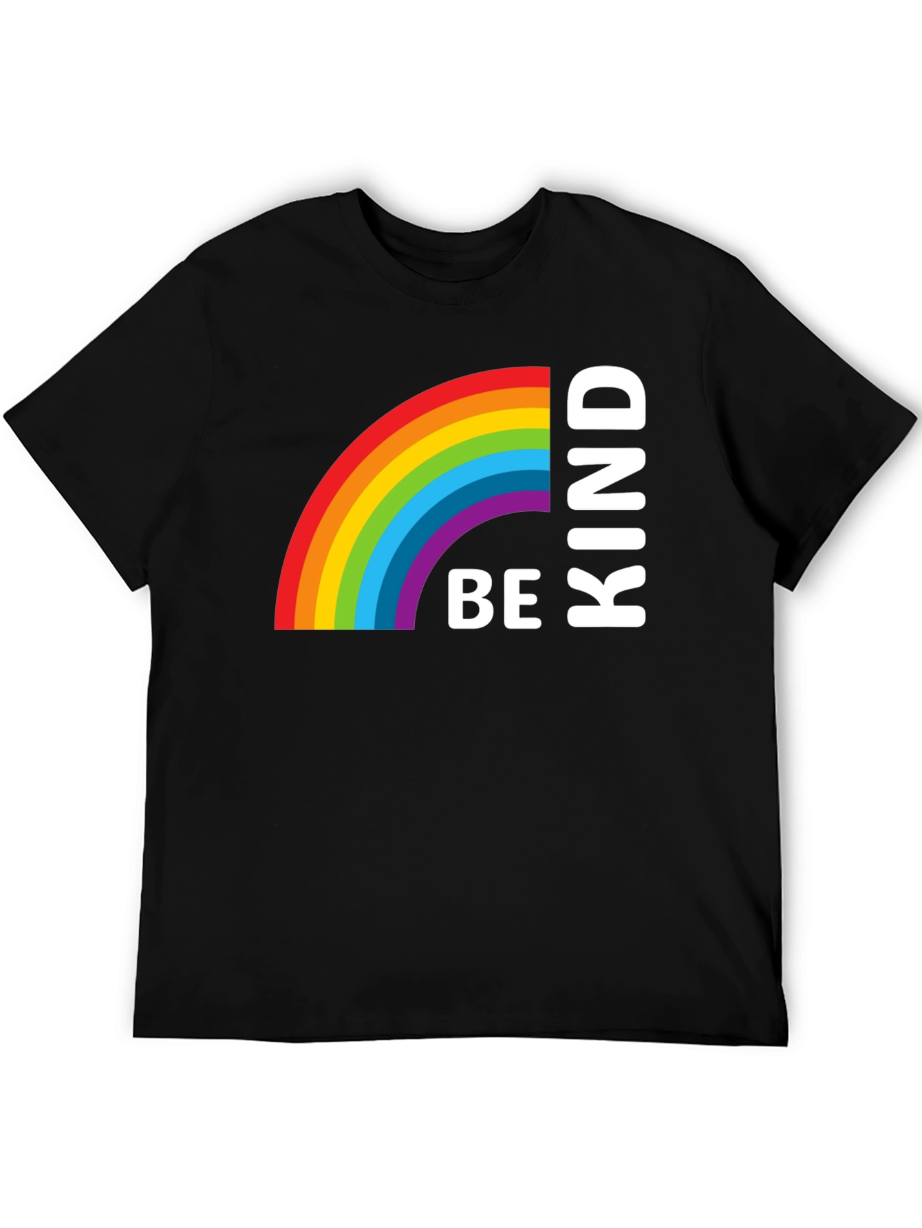 Be Kind Rainbow Graphic Tee - Black Cotton T-Shirt